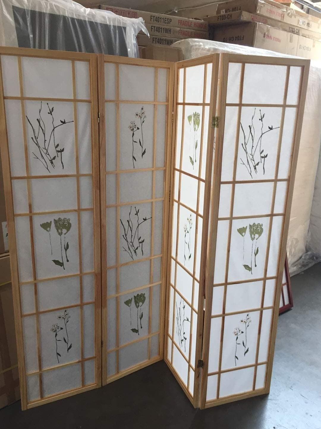 4 Panel Room Divider Coaster Oriental Floral - Natural