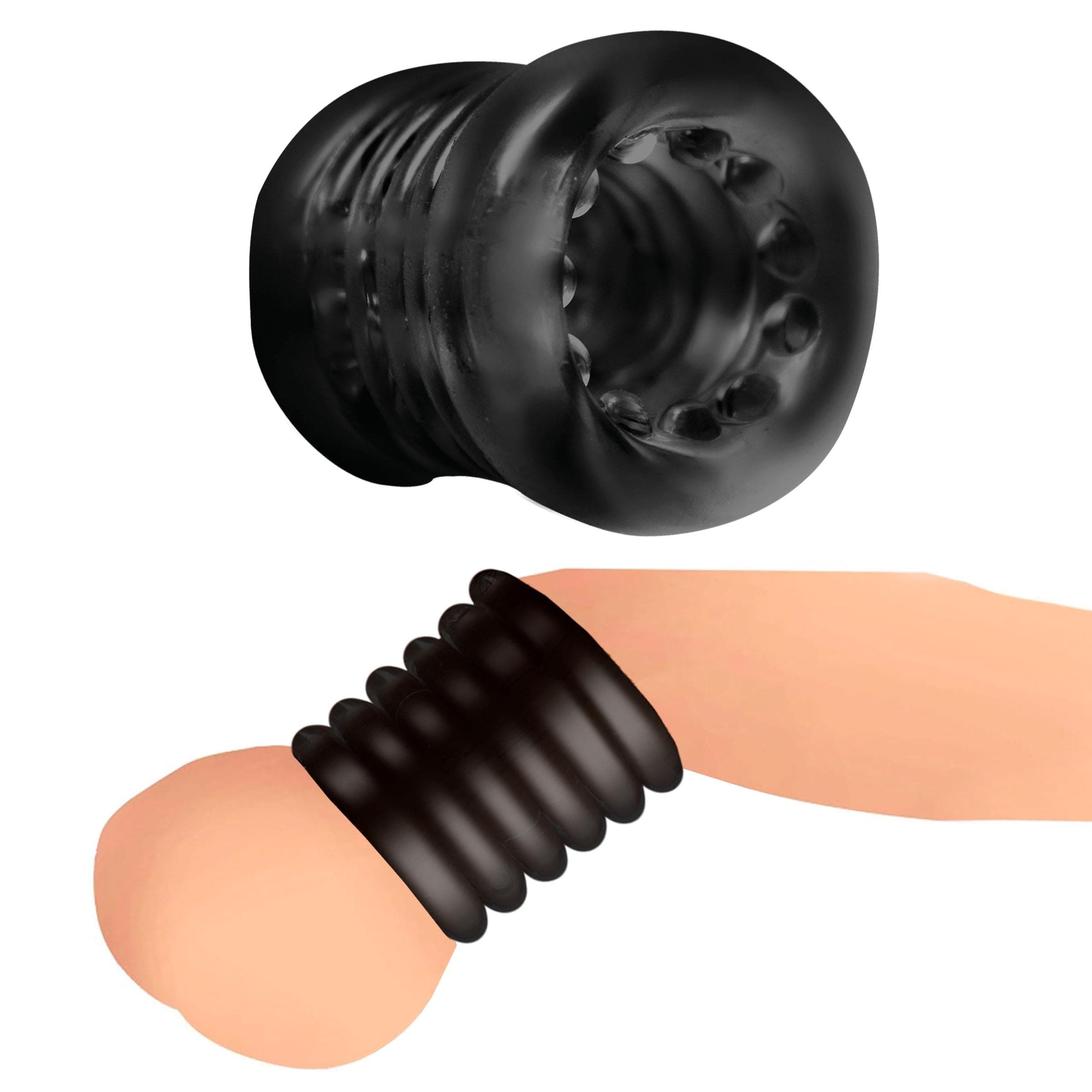 Ball Stack Ball Stretcher for Beginners, Men & Couples. Pleasure Enhancing and Textured Nubs. Soft and Stretchy, Body-Safe TPE. 1 Piece, Black.