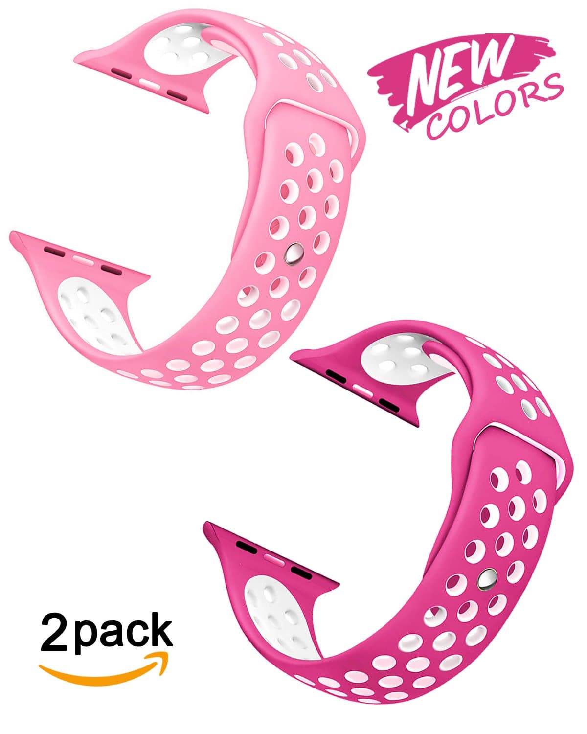 TECH BS Apple Watch Nike Sport Band, 2 pack Soft Silicone Replacement Wrist Strap for Apple Watch Series 2 Series 1 Nike+ Edition - 38 mm M/L - Barbie and Bright PINK New Colors