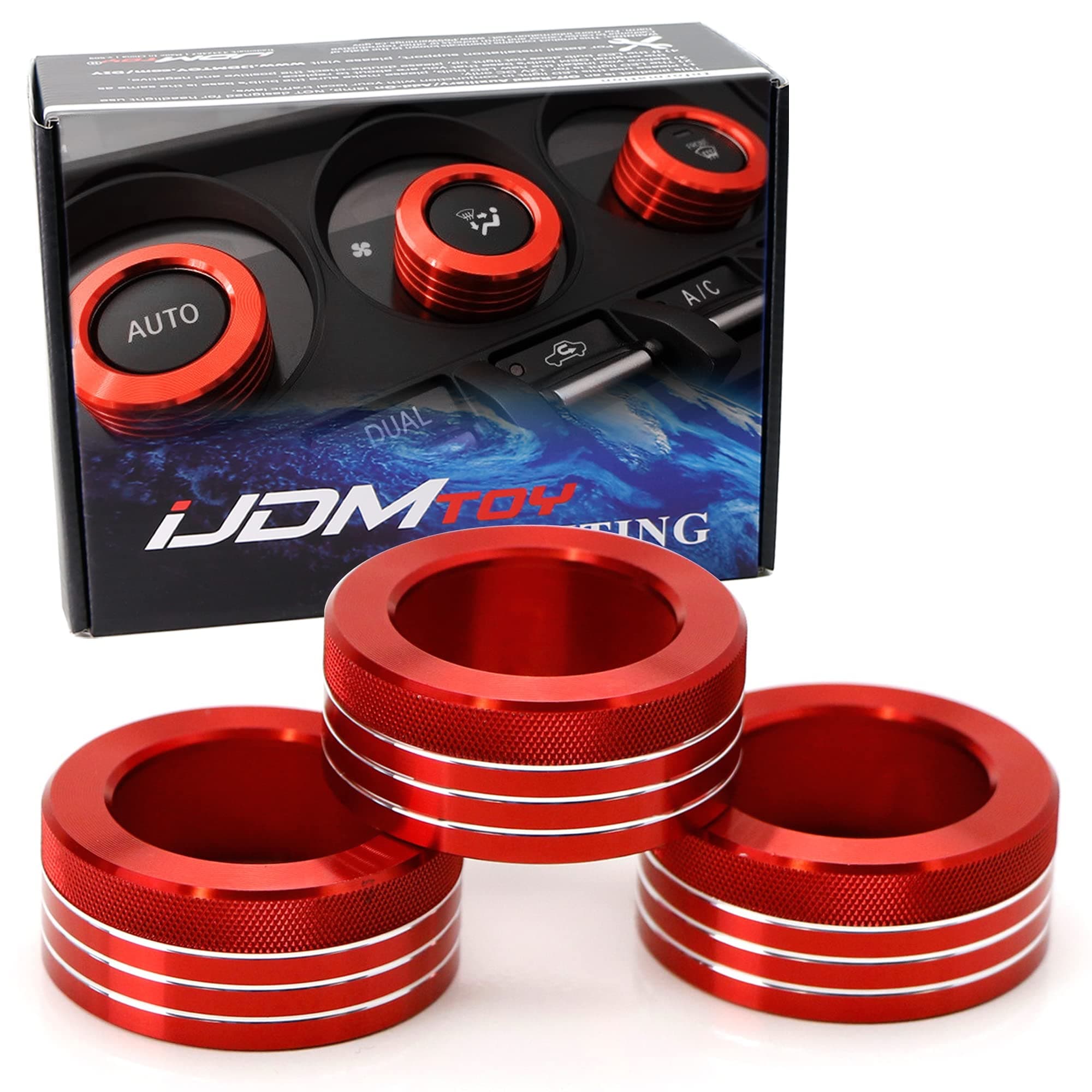 iJDMTOY 3pcs Red Anodized Aluminum AC Climate Control Switch Turner Ring Covers Compatible with 2013-2021 Subaru BRZ and Scion FR-S/Toyota 86 RS/TRD Models