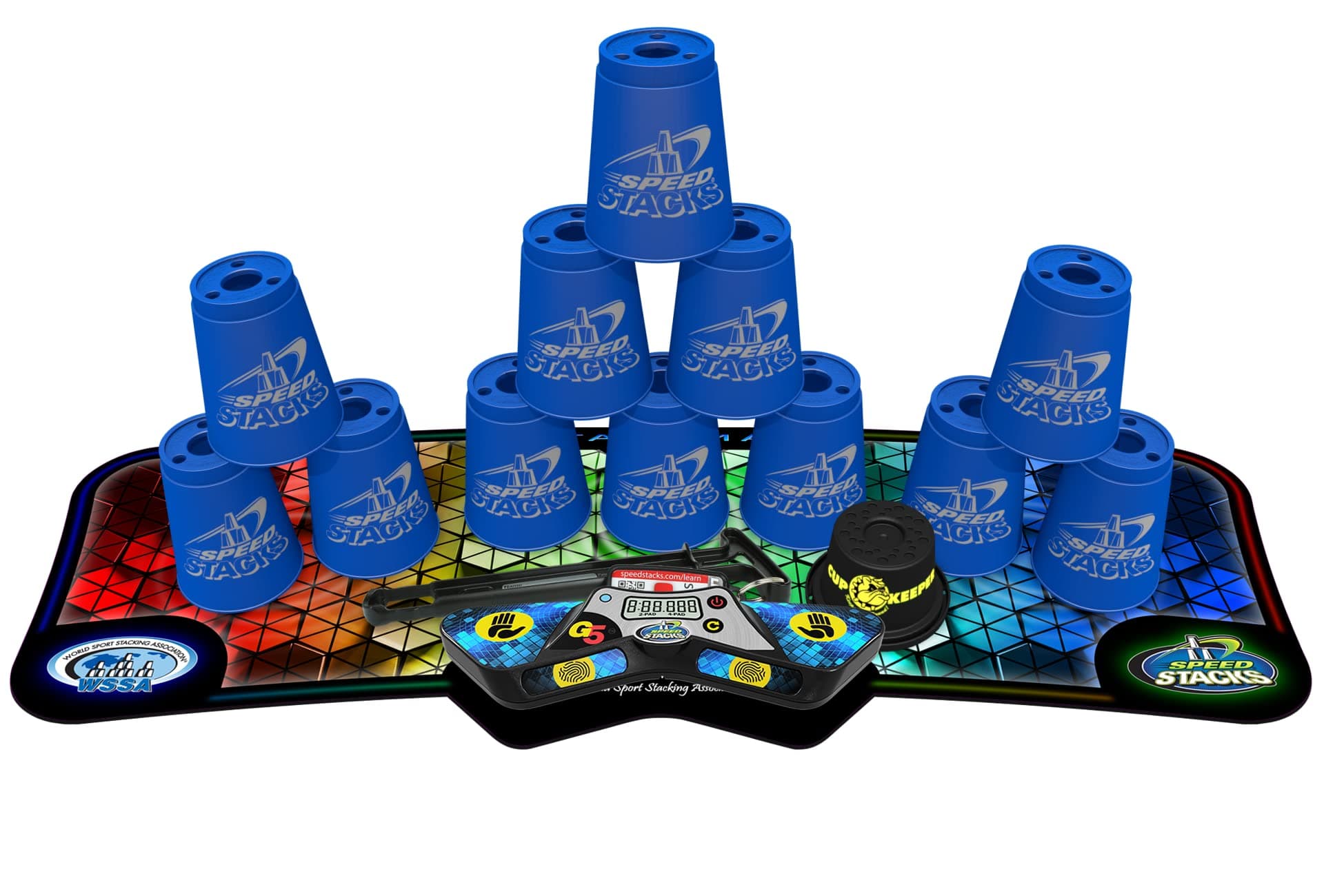 Sport Stacking Competitor | Blue - 12 Cups | Holding Stem | G5 Timer and Voxel Glow Mat | WSSA Approved