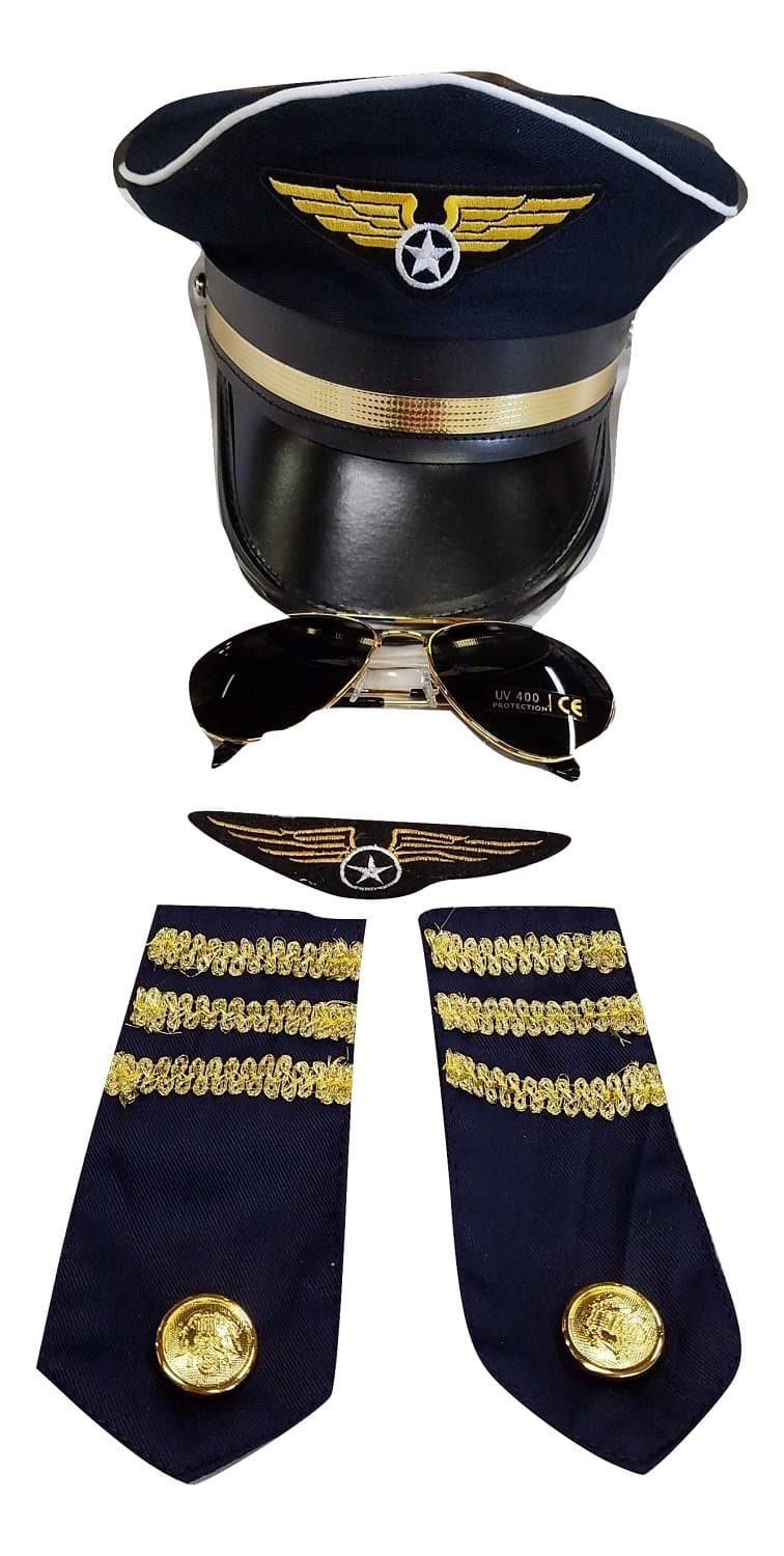 Pilot Navy Airline Air Line Force Costume Accessory Set Hat Aviator Flight Kit