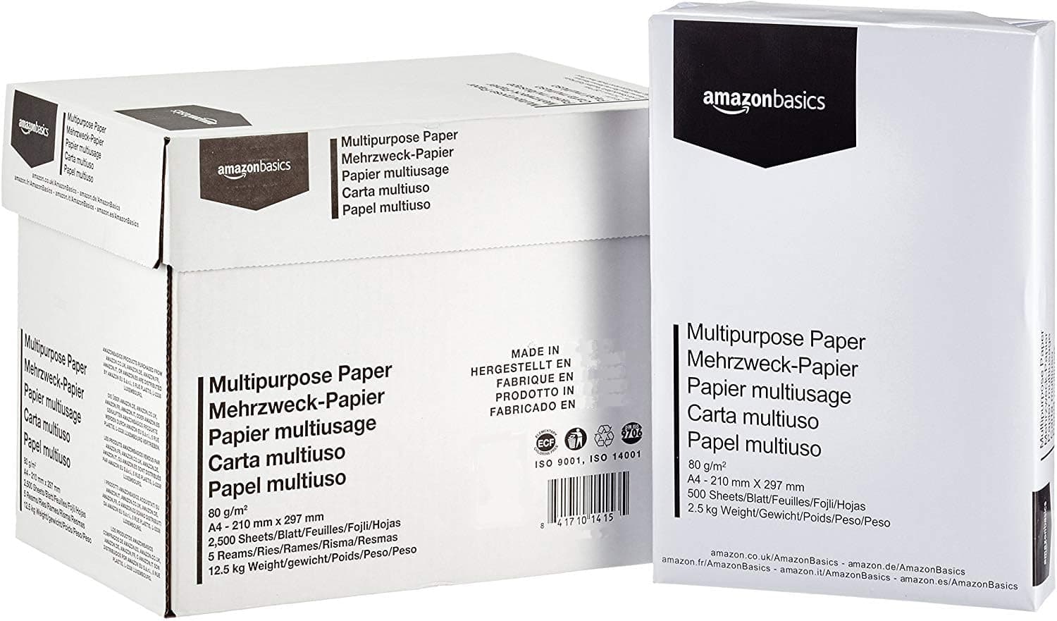 Multi-Purpose Copy Printer Paper, A4 80 GSM, 2500 Count (Pack of 5), White