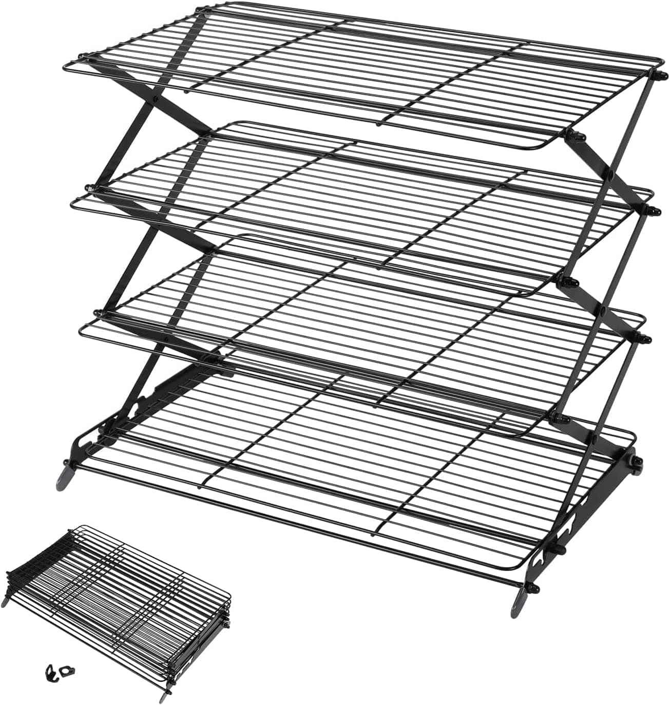 Geesta 2/3/4 Tier Upgrade Folding Cooling Rack Adjustable 3 Setting Design Stackable Roasting Cooking Drying Wire Cooling Rack for Cookies Baking Gifts for Women