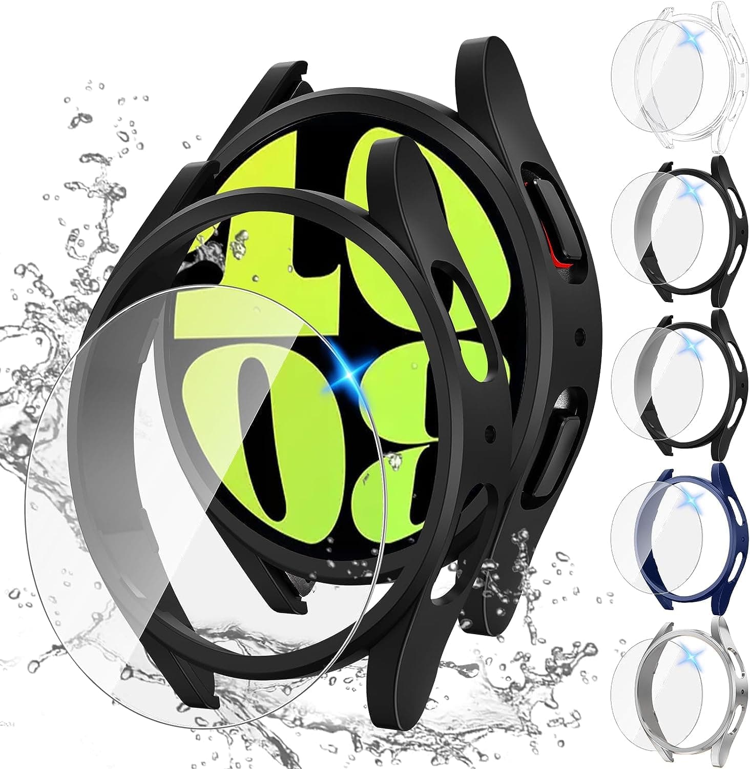Tensea [5+5Pack for Samsung Galaxy Watch 6 Screen Protector Case 44mm Accessories, Hard PC Bumper & HD Anti-Fog Tempered Glass Protective Film, Face Cover Set, Galaxy Watch 6 Case for Women Men