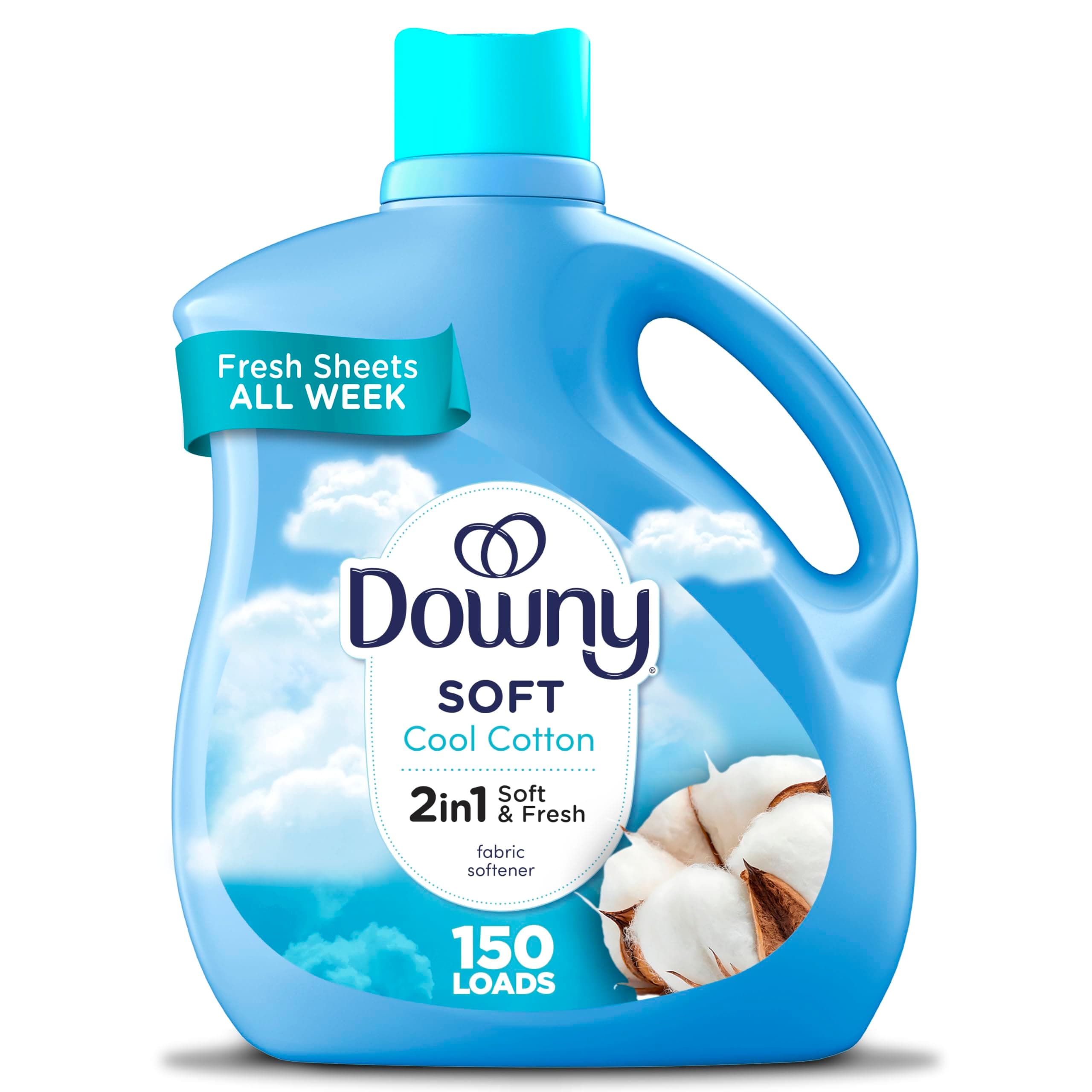 Downy Soft, 2 in 1 Soft and Fresh Liquid Fabric Softener, Cool Cotton, 111 fl oz, 150 Loads, Fabric Conditioner Liquid provides softness and freshness for fabrics