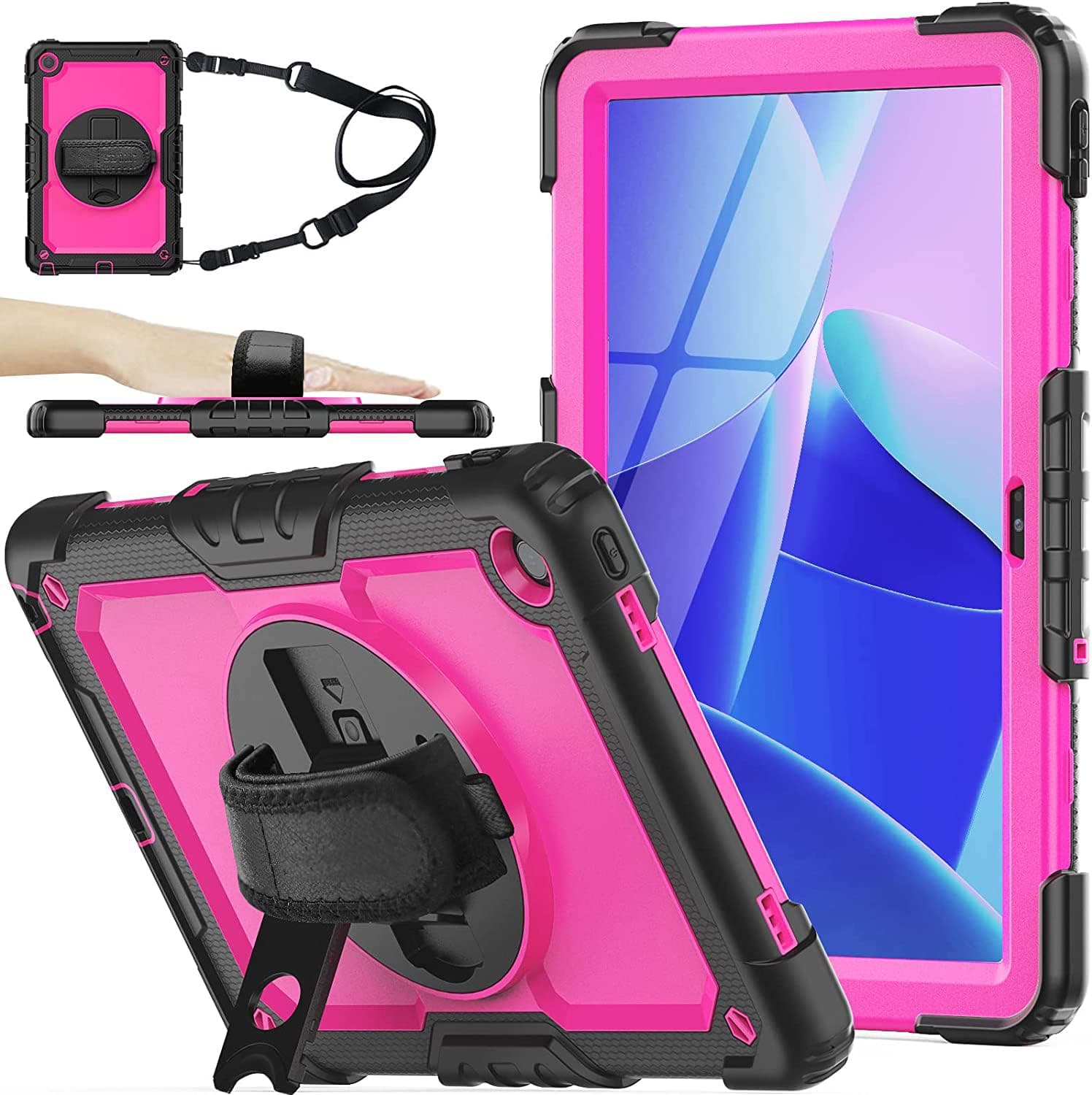Herize Case Cover for Lenovo Tab M10 Plus (3rd Gen) 10.6" 2022 w/Screen Protector & Pencil Holder, Heavy Duty Shockproof Cover with 360° Rotating Kickstand Hand/Shoulder Strap TB125FU/TB128FU
