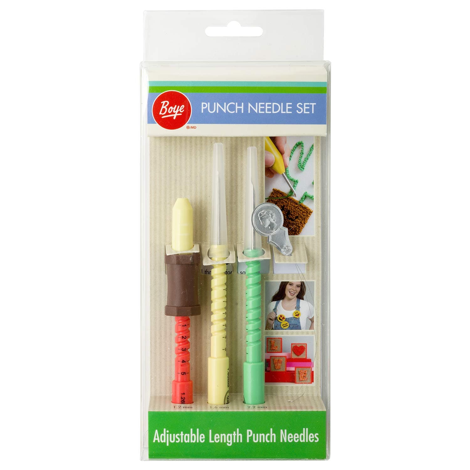 Boye Adjustable Length Punch Needle Embroidery Set, 5pc, 1.2mm, 1.6mm, and 2.2mm