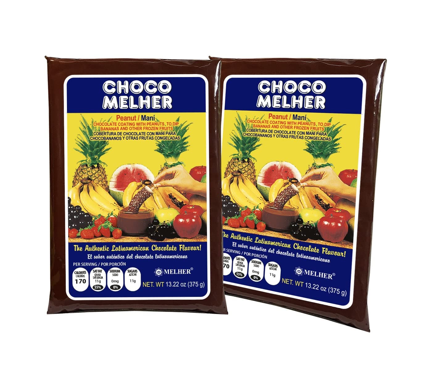 CHOCOMELHER Peanuts - 2 Pack - Milk Chocolate With Peanuts for Chocobananos - Cobertura de Chocolate - Best to Cover Frozen Bananas - Traditional Snack - 2 of 13.22 oz Bags.