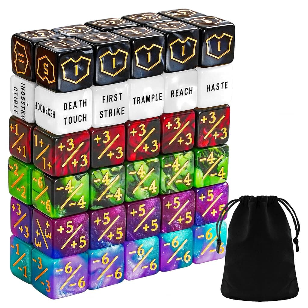 60 Pcs Mtg Dice Counters Keyword Life Counter 1/+1 Commander Buff Tokens 6 Sided Set For Mtg, Tcg, Card Games Accessories