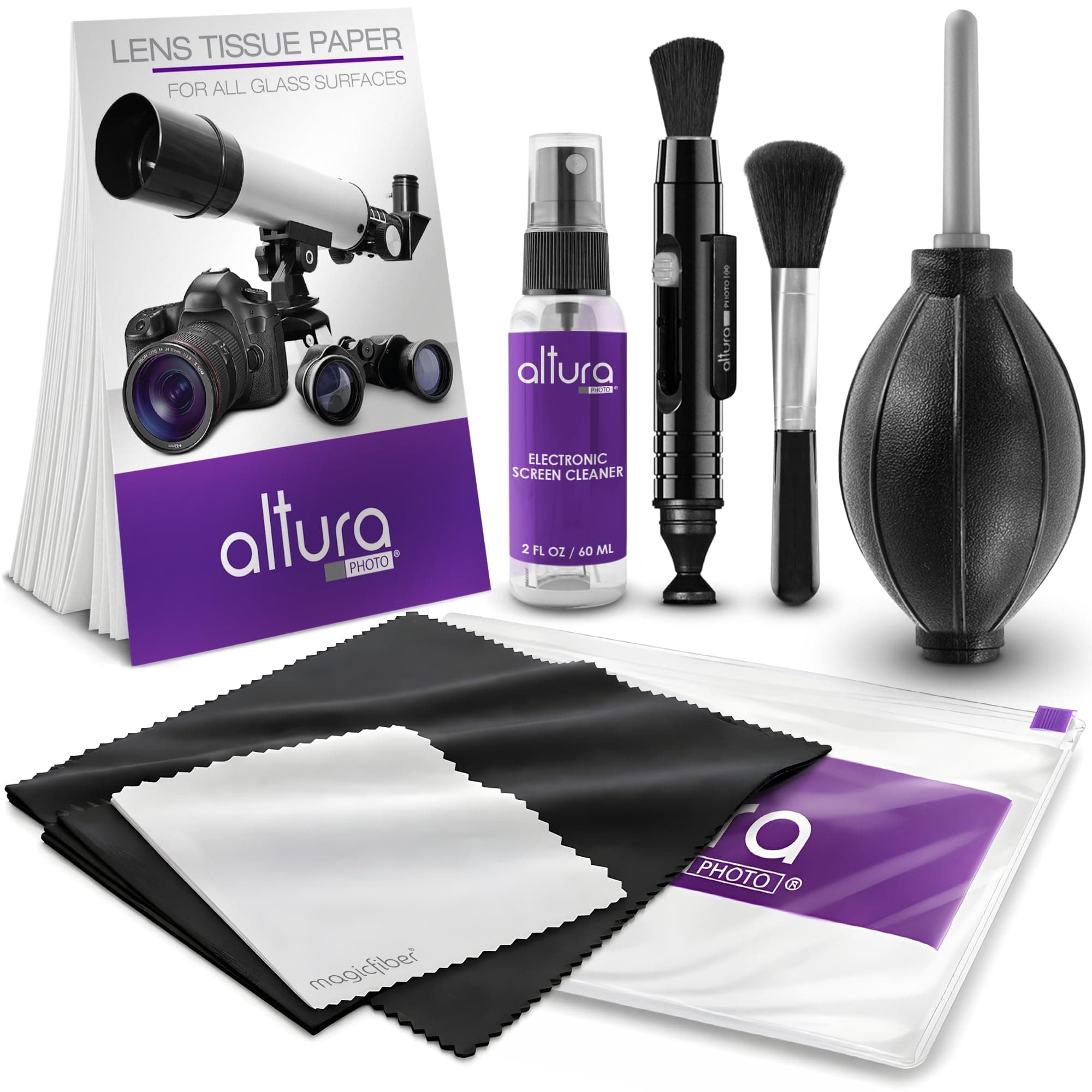 Altura Photo Camera Cleaning Kit - Lens Cleaner Spray, Brush, Pen, Blower, Microfiber Cleaning Cloths, Tissue Wipes for Canon Nikon Sony Fuji Olympus Pentax Sigma Tamron DSLR & Mirrorless Cameras