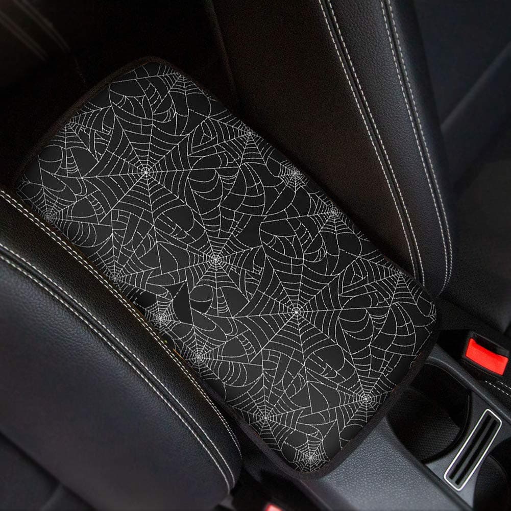 Dreaweet Stylish Spider Web Printed Black Car Center Console Armrest Cushion Cover Pad Soft Car Armrest Seat Box Cover Protector Auto Car Interior Accessories Decor