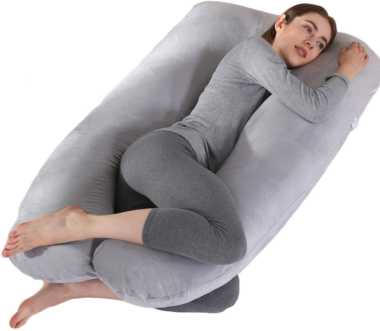 VIOLETY Pregnancy Pillow, U-Shaped Side Sleeping Maternity Pillow, Full Body Support Pillow with Replaceable & Washable Outer Covers, 70x130cm (Gray)