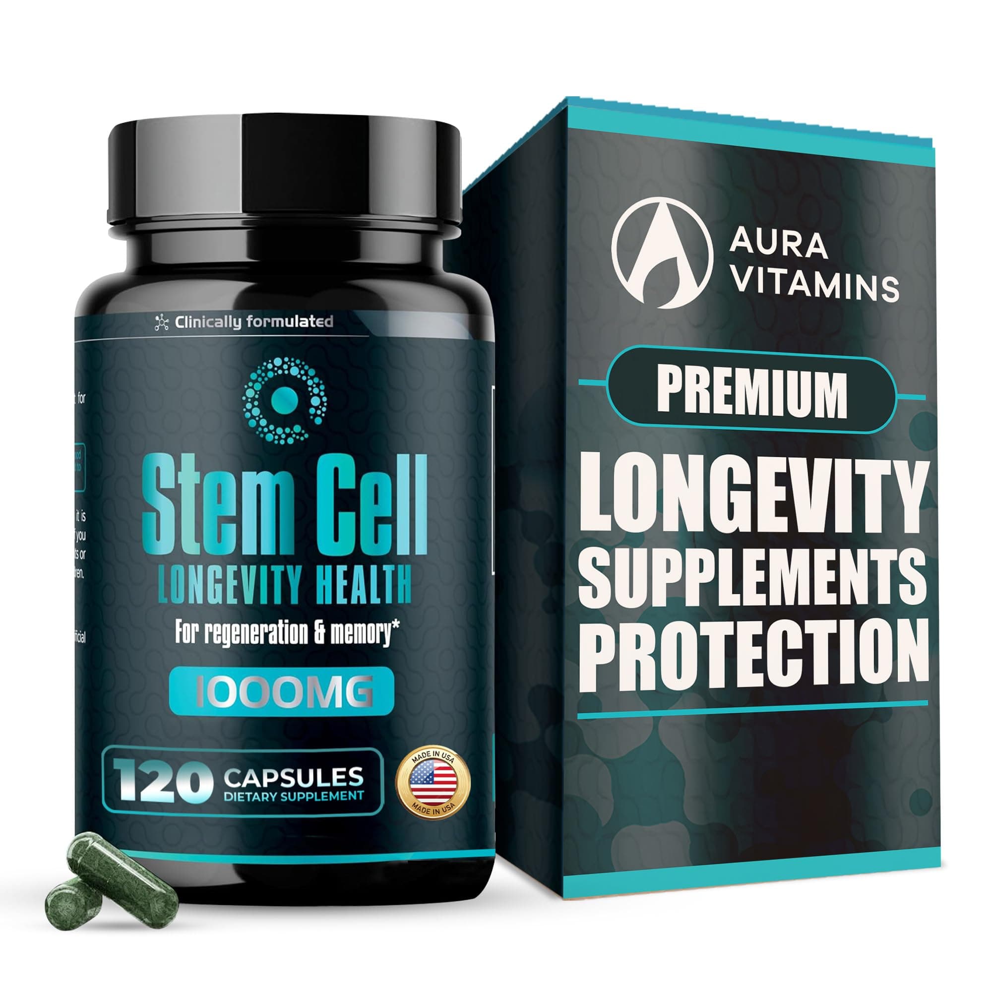 Premium Stem Cell Supplements 1,000mg (120 Caps) Boost Immunity, Reduce Joint Soreness, Support Natural Anti-Aging & Longevity with Spirulina & Chlorella for Vitality, Celulas Madre Health Formula