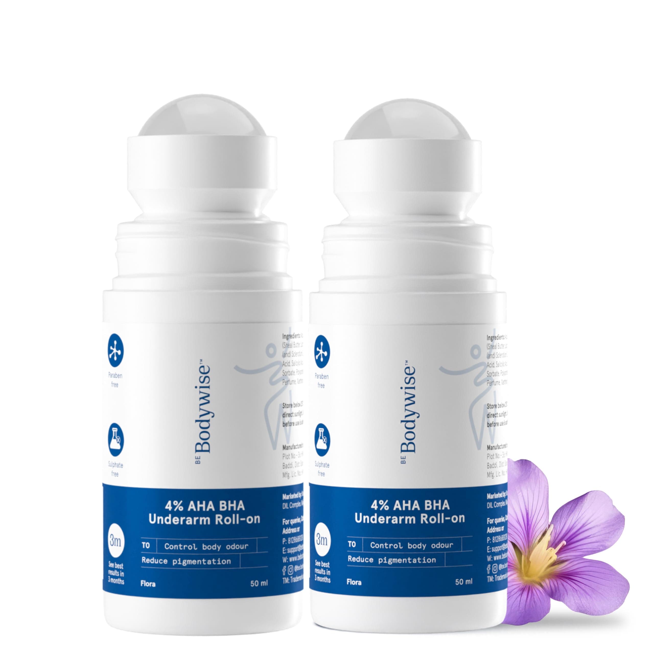 Under Arm Roll On Pack Of 2, 1% W/W Salicylic, 1% Mandelic, 2% Lactic Acid, Reduces Under Arm Pigmentation & Combats Body Odor, Aluminum Free For Normal To Dry Skin, 100ml