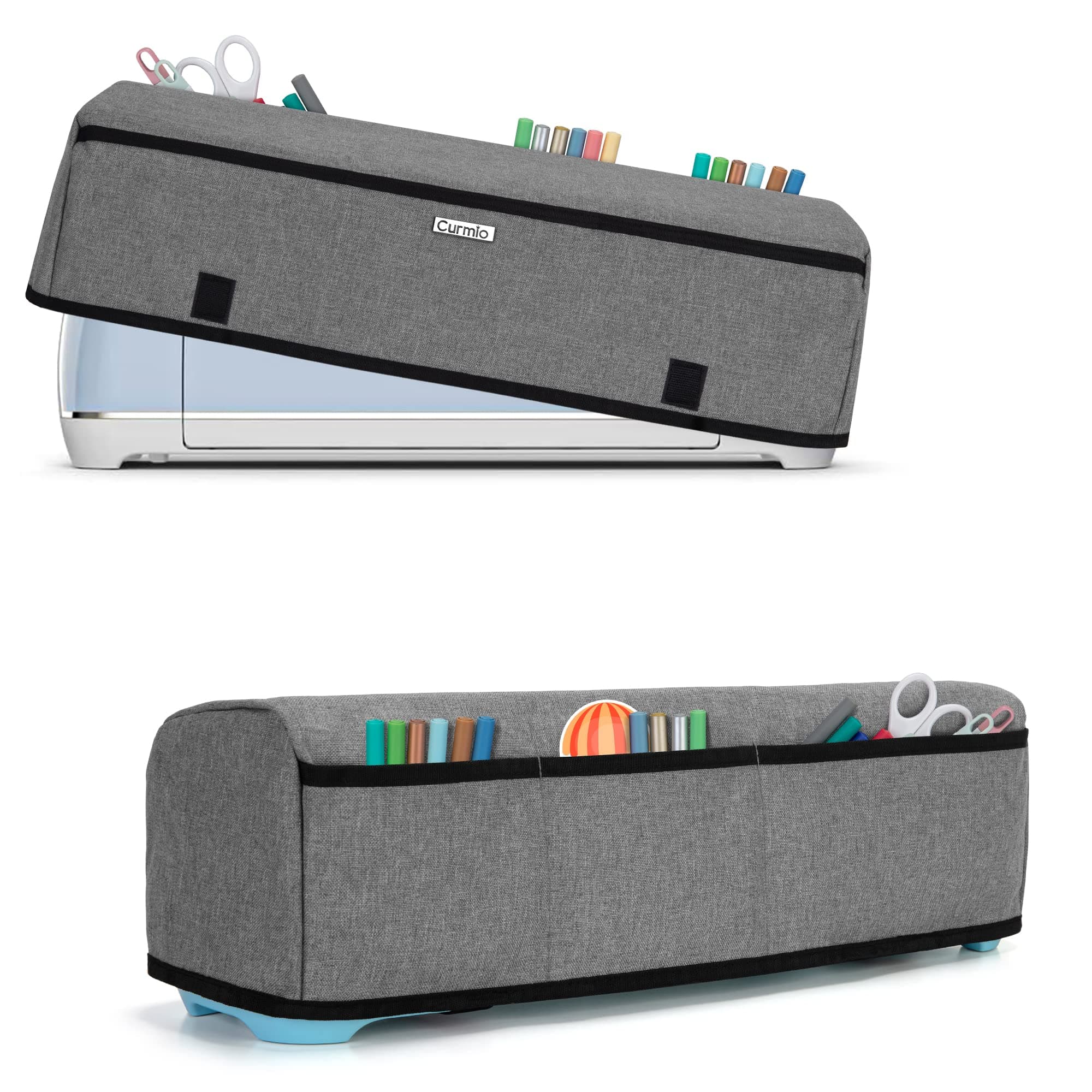 CURMIODust Cover Compatible with Cricut Explore Air (Air 2) and Maker, Die-Cut Cover with 3 Back Pockets for Craft Tools and Accessories, Gray