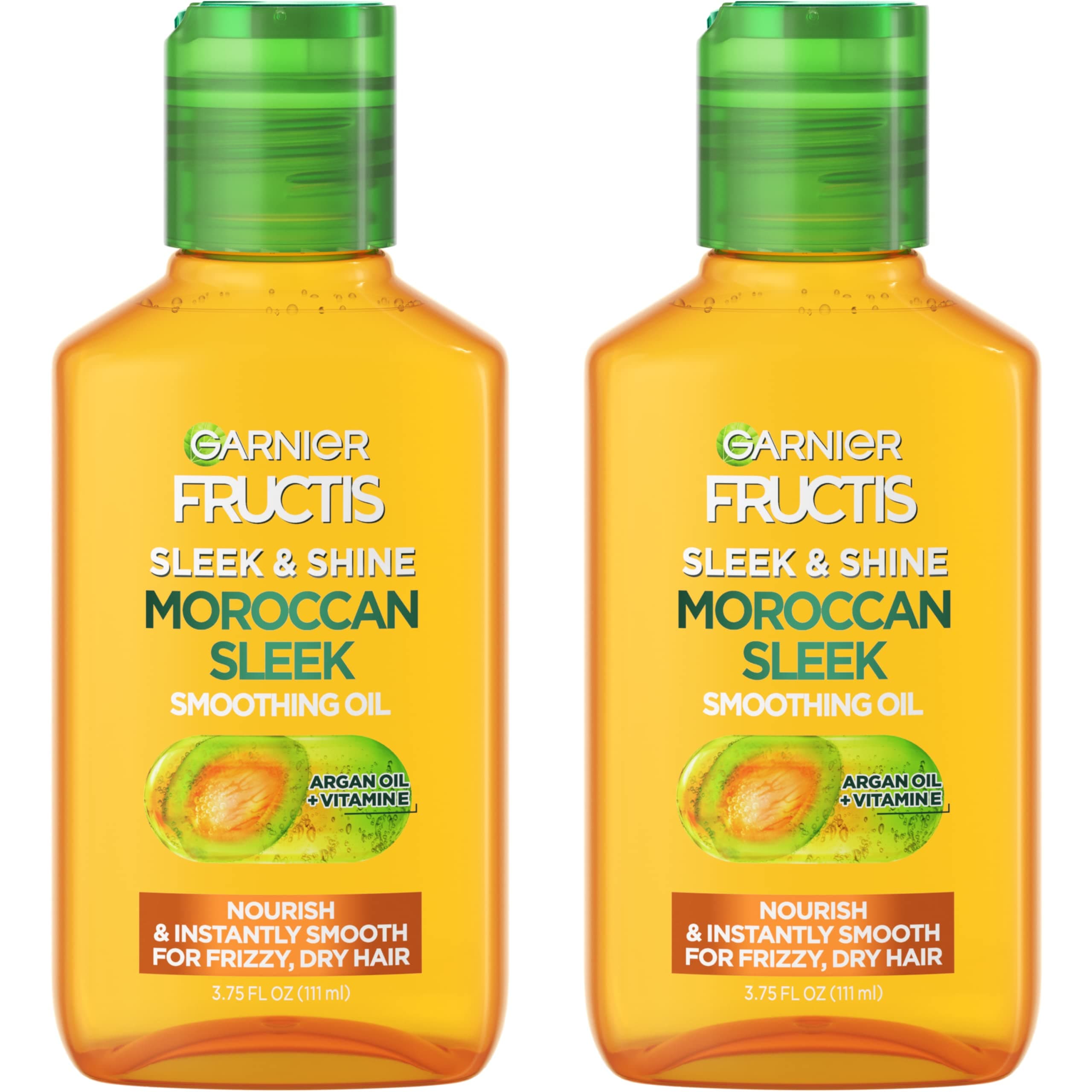 Fructis Sleek & Shine Moroccan Sleek Smoothing Oil for Frizzy, Dry Hair, Argan Oil, 3.75 Fl Oz, 2 Count (Packaging May Vary)