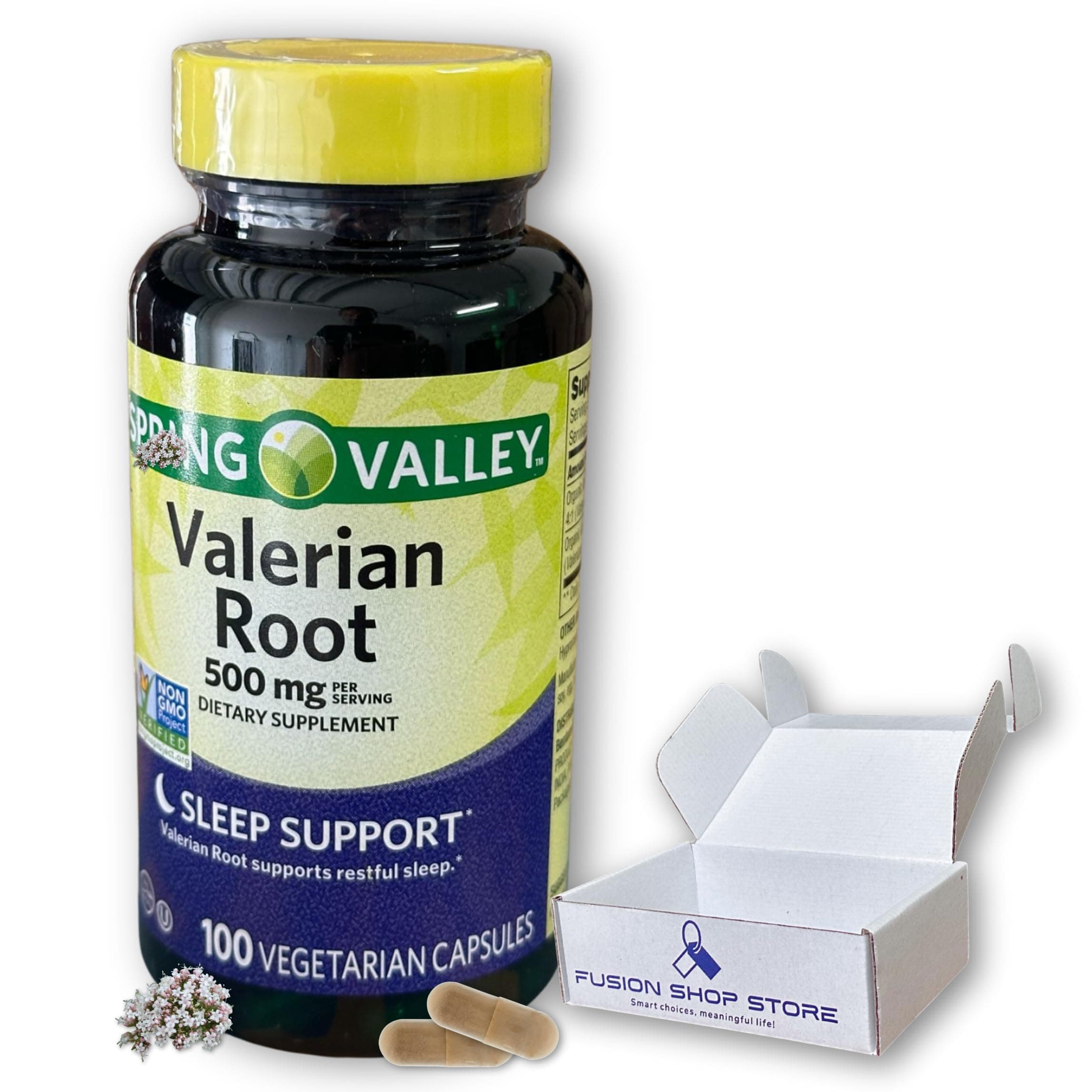 Spring Valley Valerian Root Capsules 500 mg 100 ct, Set with Fusion Shop Store Week Case (1)