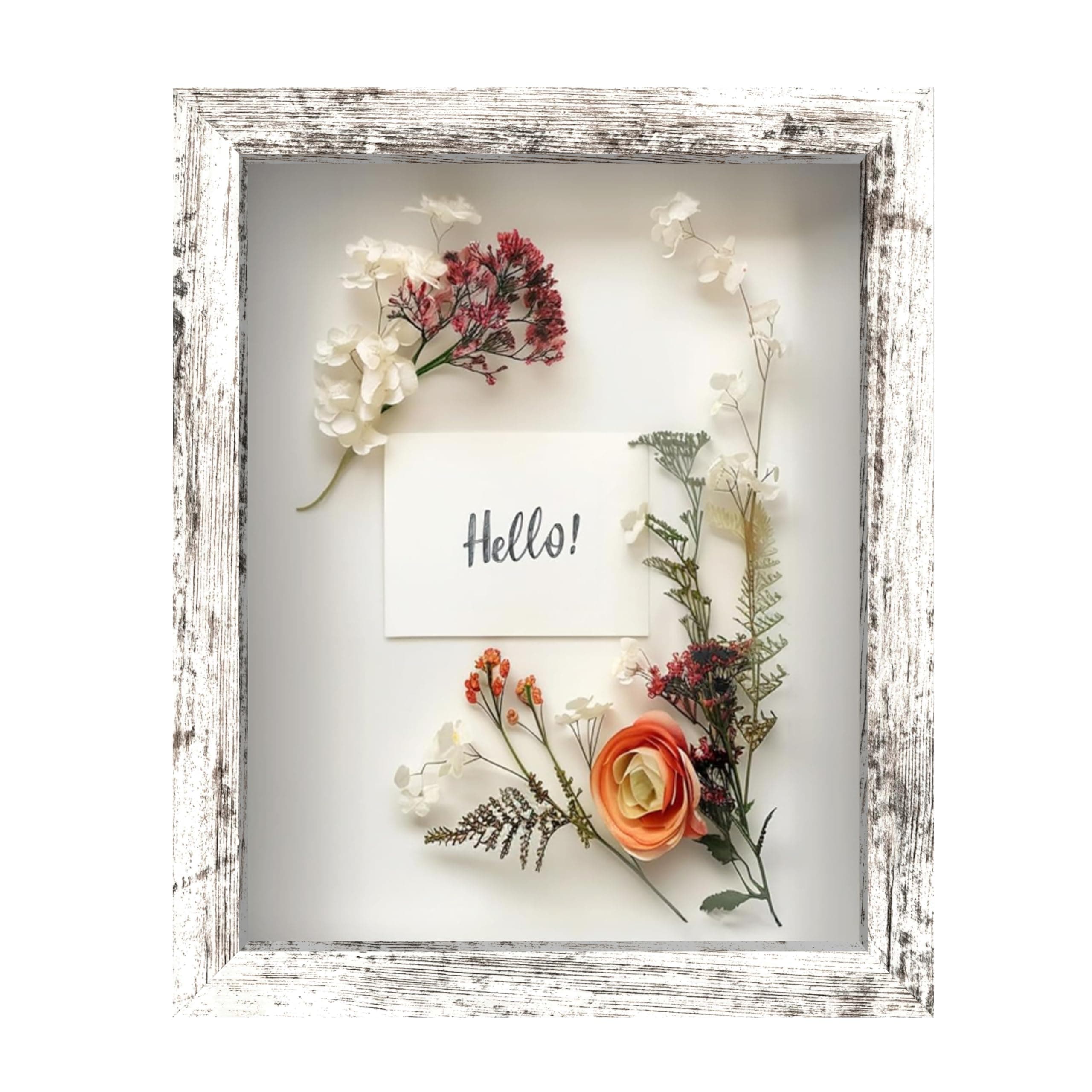 FrameWorks 8x10 Driftwood Wooden Shadow Box Frame – Soft Felt Back, Tempered Glass, and Included Elegant White Ball Push Pins