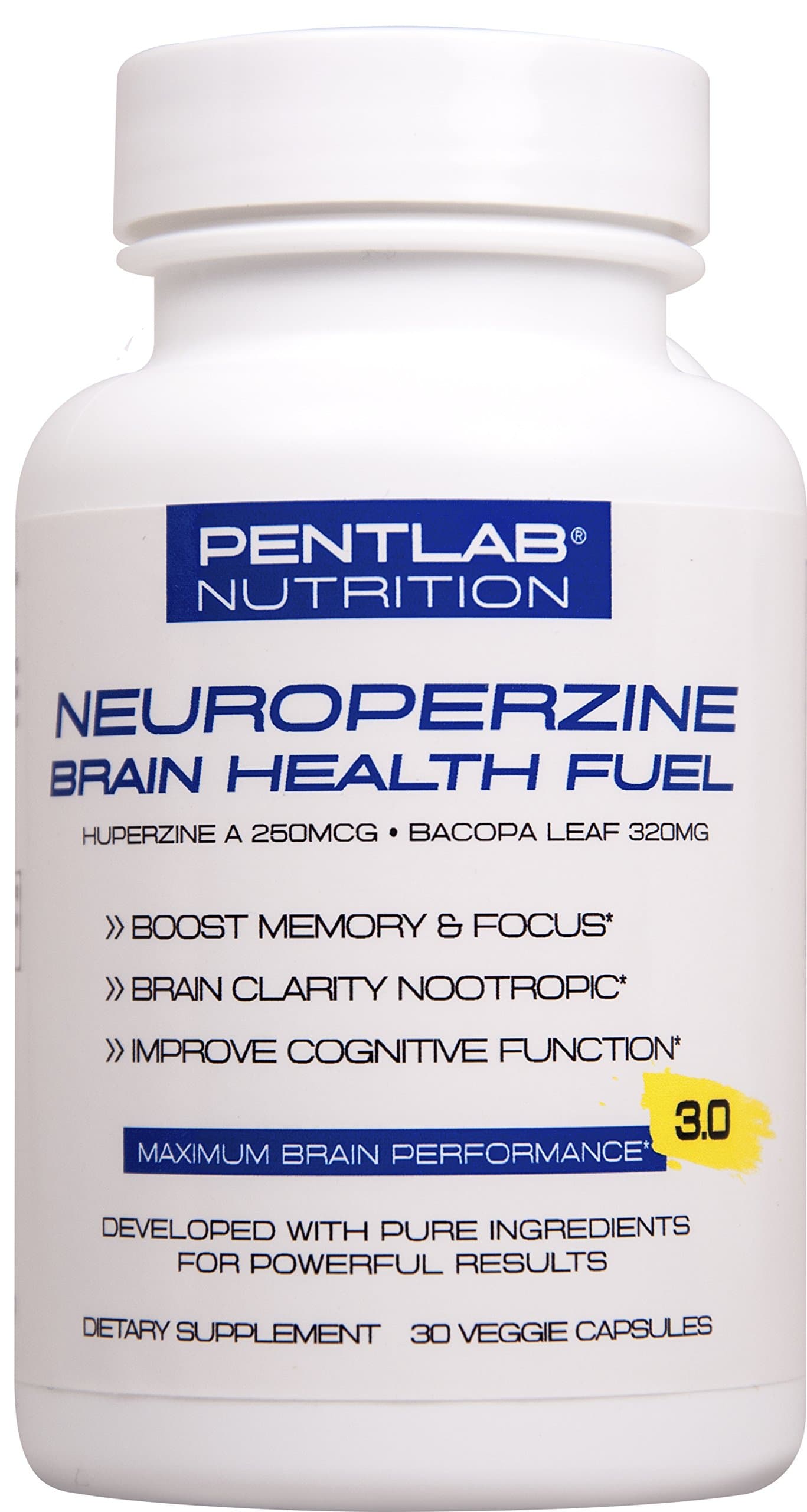Best Natural Brain Function Booster - Memory, Focus & Clarity Formula - Nootropic scientifically formulated Bacopa Monneri Huperzine A, Neuroperzine Brain Health Fuel 30 Veg Cap. Non-GMO