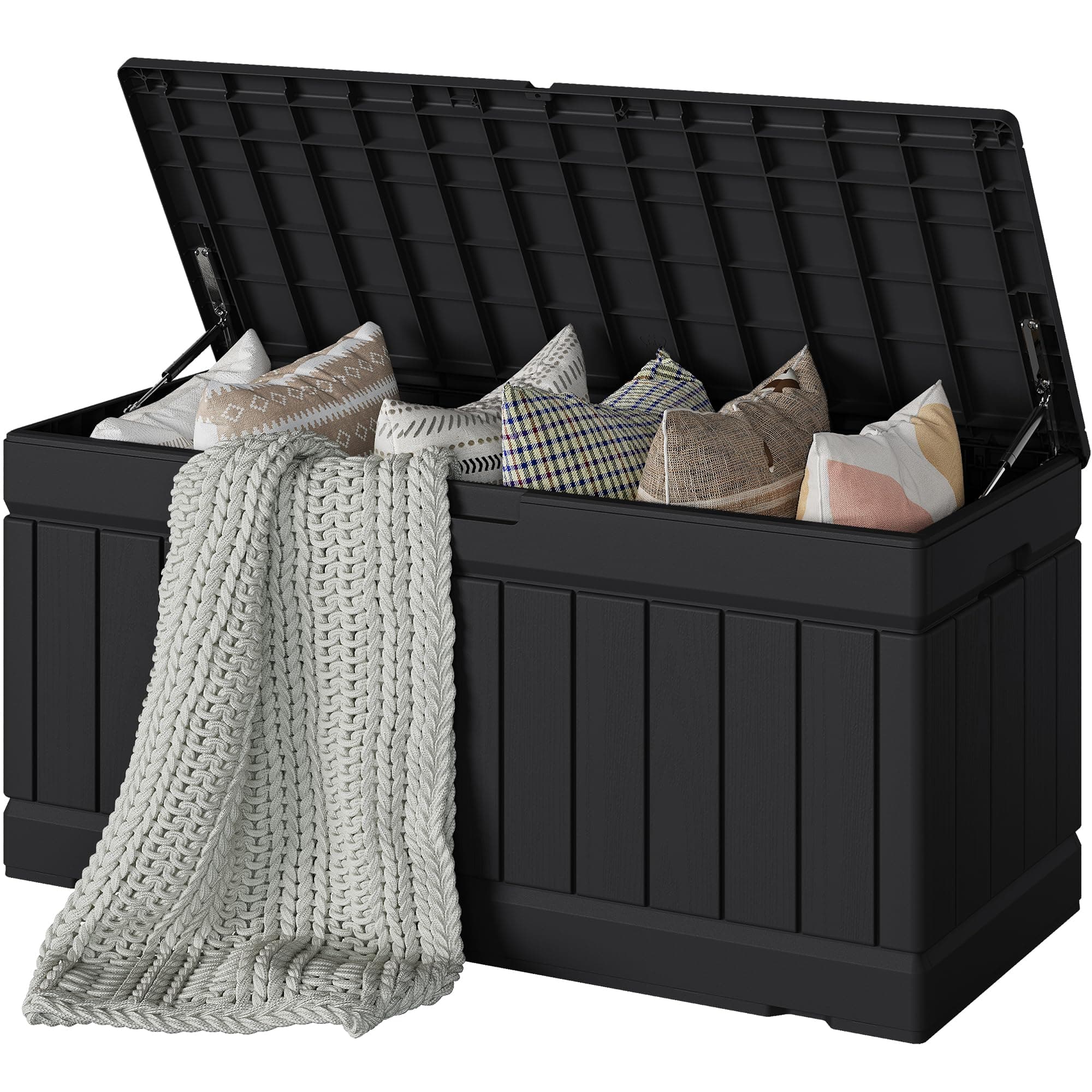 Devoko 78 Gallon Deck Box, Waterproof Resin Outdoor Storage Box for Outside and Patio, Outdoor Storage Bench Lockable for Patio Furniture, Garden Tools and Pool Supplies (Black, 78 Gallon)
