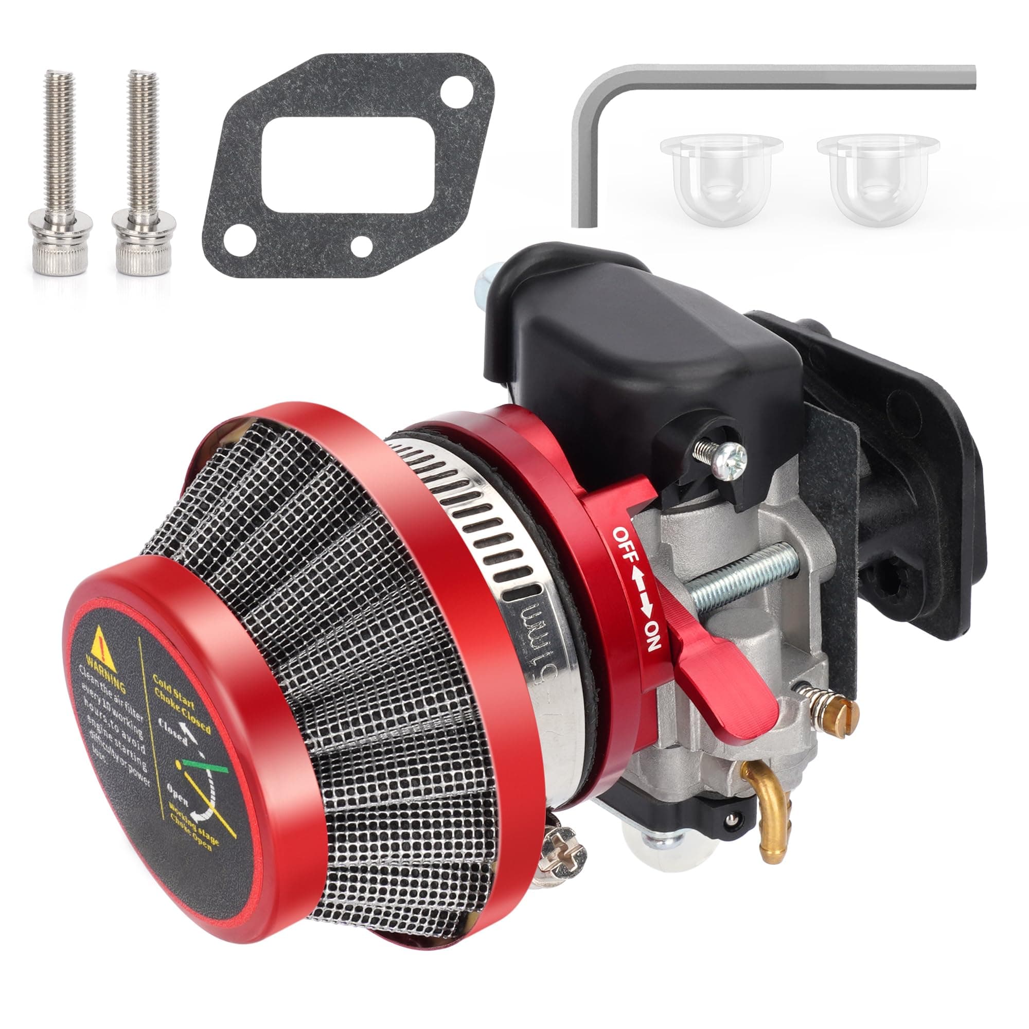 15mm Carburetor Upgrade Kit Air Filter Set Compatible with 2 Stroke 43cc 47cc 49cc Standup Gas Scooter ATV Quad Pocket Bike XG-550 BladeZ Moby X Red