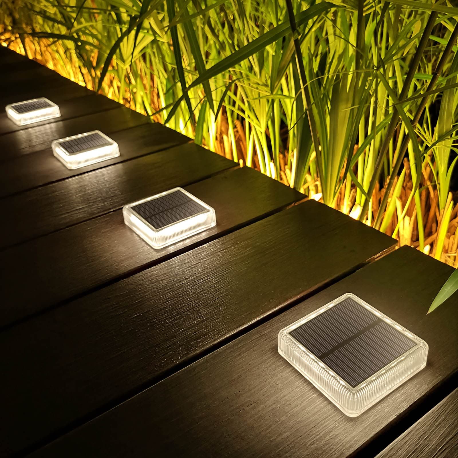 Solar Deck Lights, 4 Pack 30LM LED Dock Lights Natural White 4000K, Outdoor Solar Powered Step Lights Light up All Night IP68 Waterproof Auto ON/Off for Garden Stairs Driveway Pathway Lighting