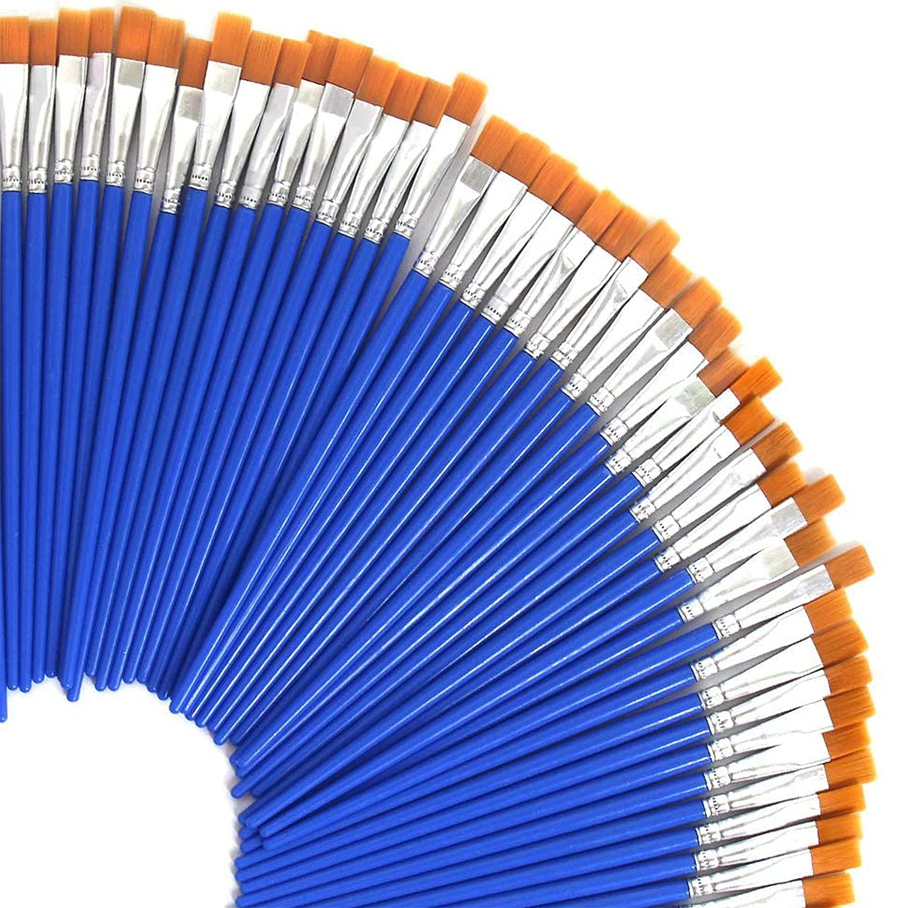 UPINS 60 Pcs 9mm Wide Flat Paint Brushes Set with Nylon Hair, Small Brush Bulk for Detail Painting Short Plastic Handle Acrylic Oil Watercolor Fine Art Painting for Kids Students Starter Adults Artis