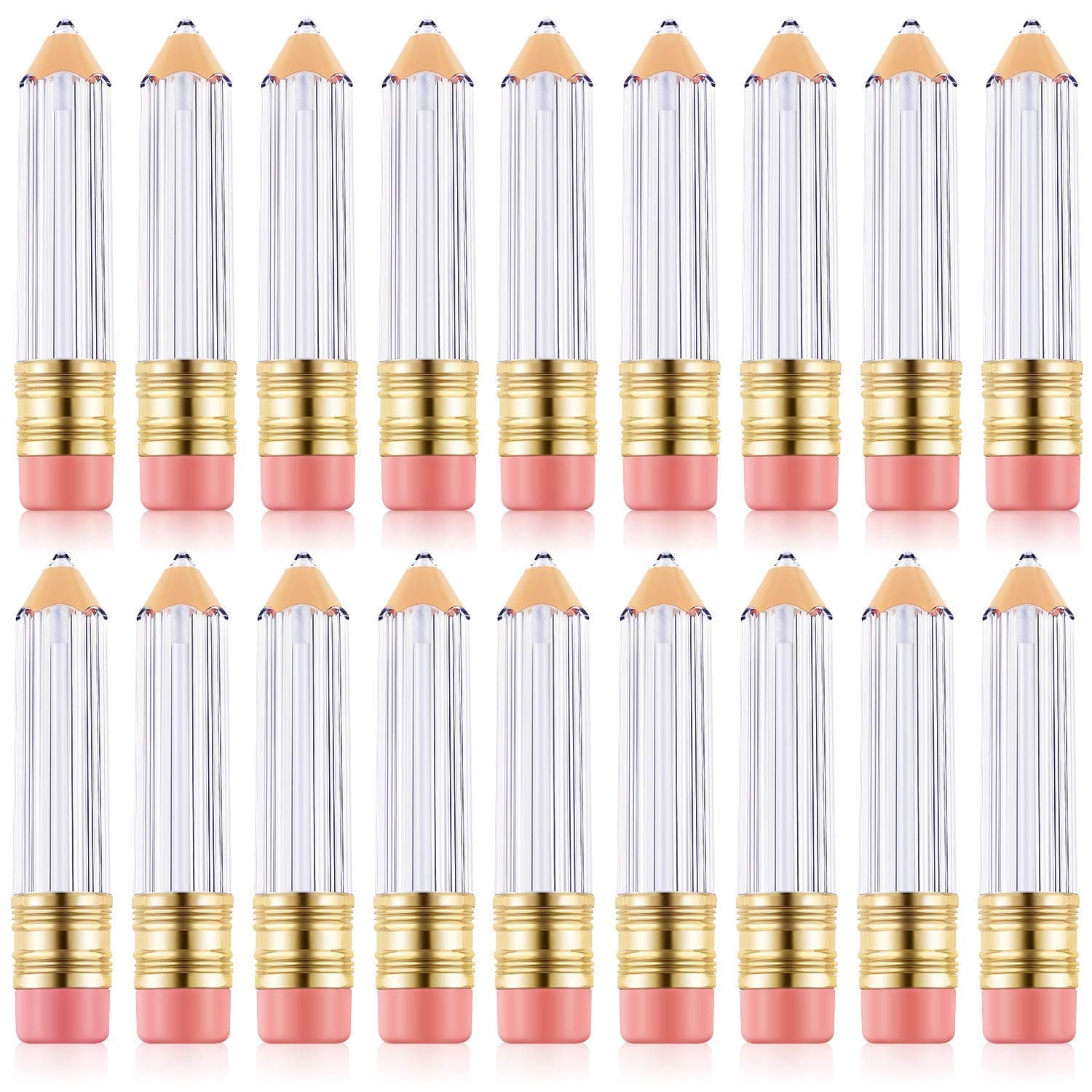 MAKINGTEC Empty Lip Gloss Tube Containers, 5ml/0.17oz Cute Mini Pencil Shaped Refillable Clear Lip Balm Bottles Makeup, with Brush Tip Applicator for Women Girl DIY