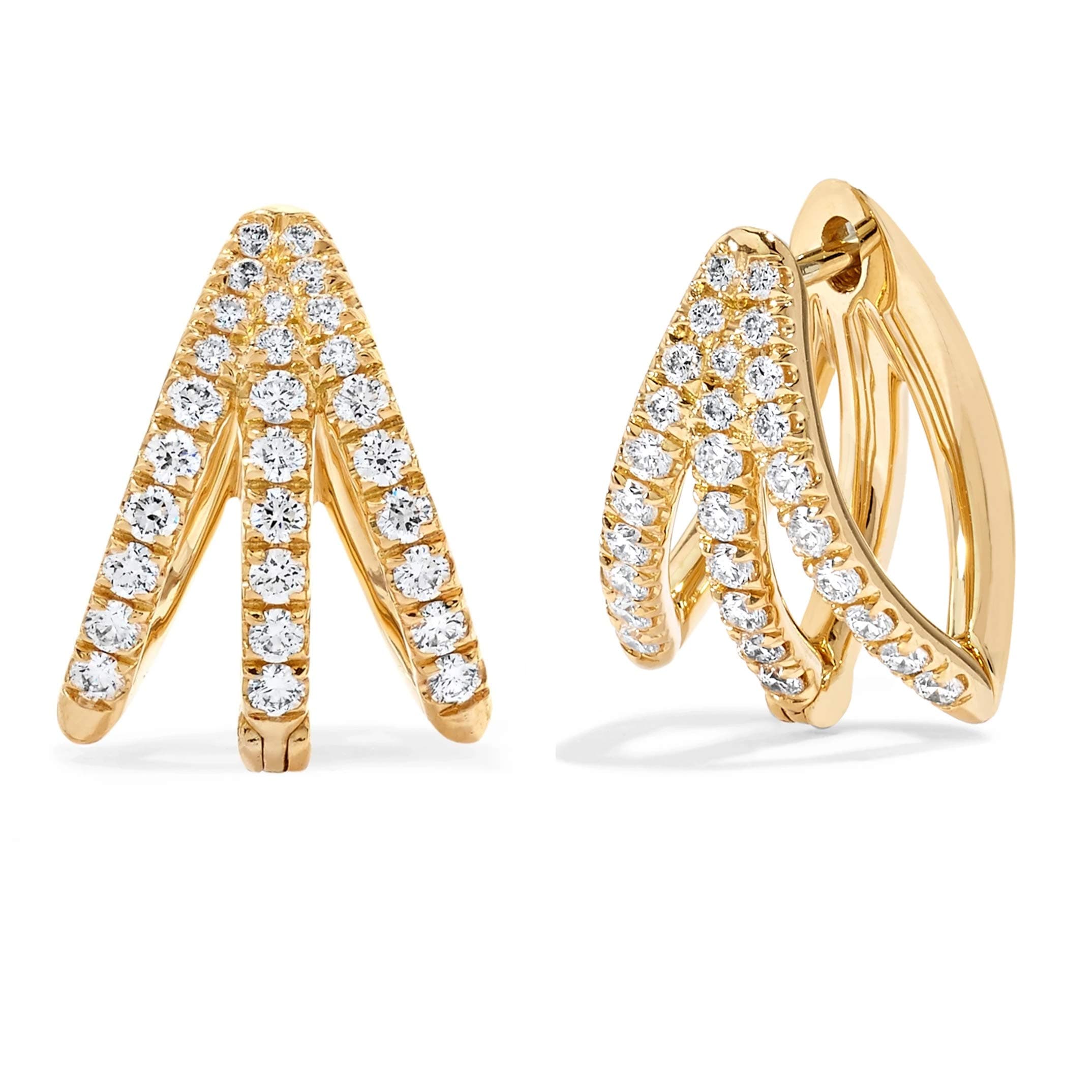 MINUTIAE Three Line Huggie Hoop Clip On Stud Earring Austrian Zirconium Gold Plated Sparkling Shine Fashion Earring For Women And Girls