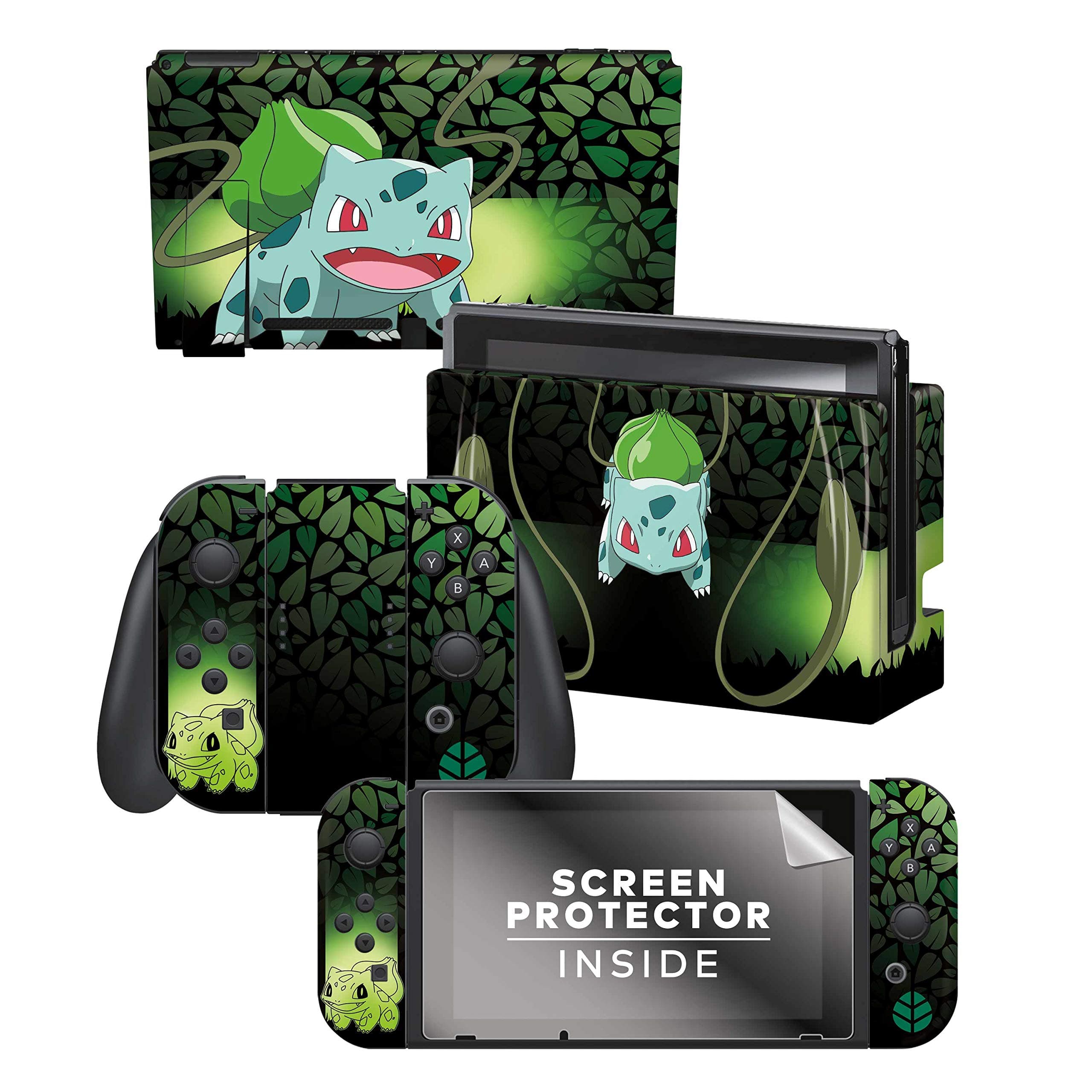 Controller Gear Officially Licensed Nintendo Pokémon Switch Skin & Screen Protector "Bulbasaur Elemental Set 1"