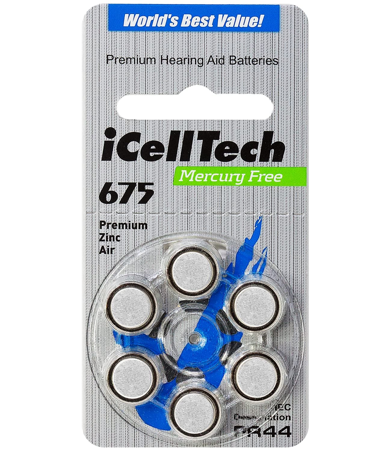 60 iCellTech Hearing Aid Batteries Size: 675 + Battery Caddy