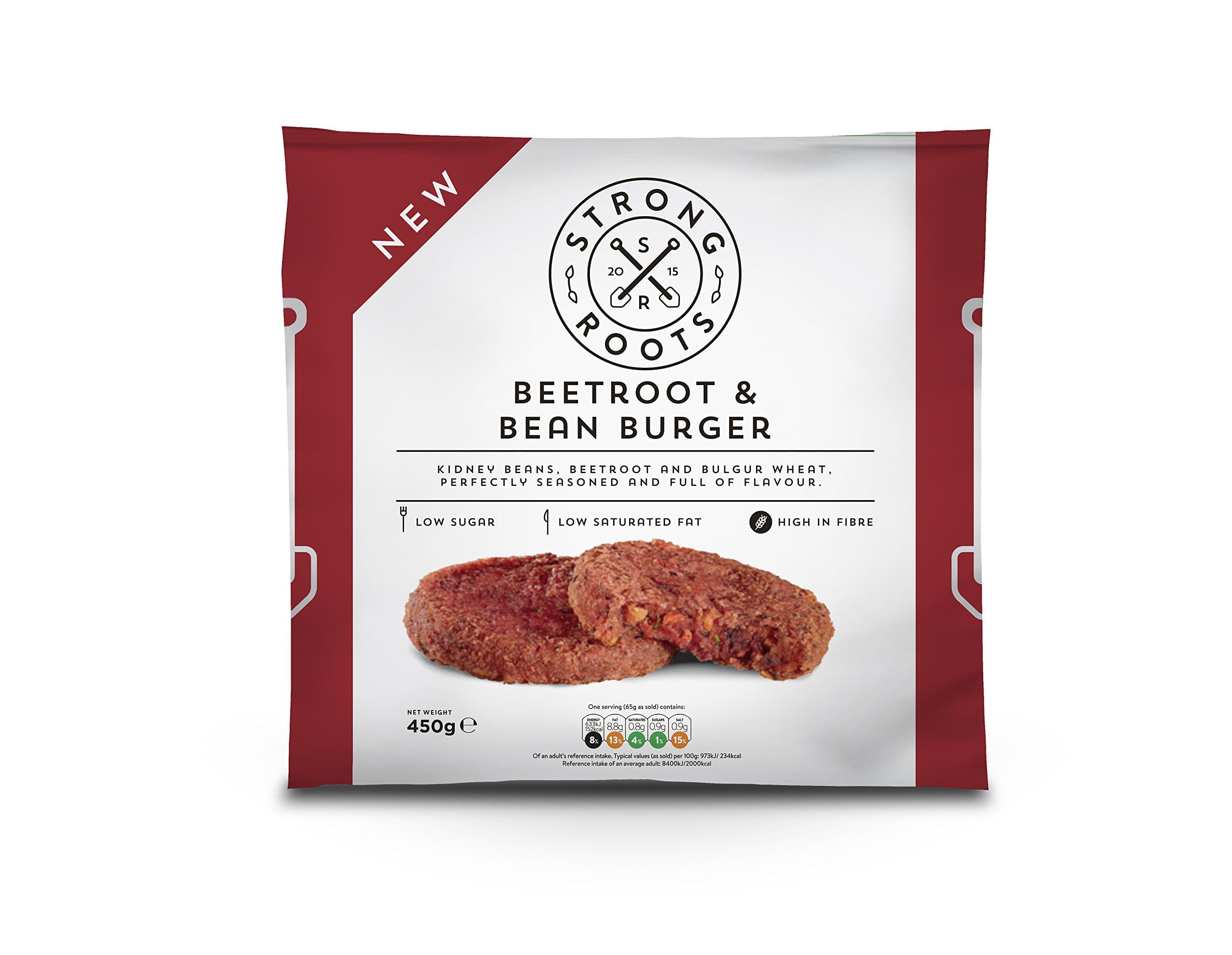 STRONG ROOTS Beetroot and Bean Burger, 450g (Frozen)