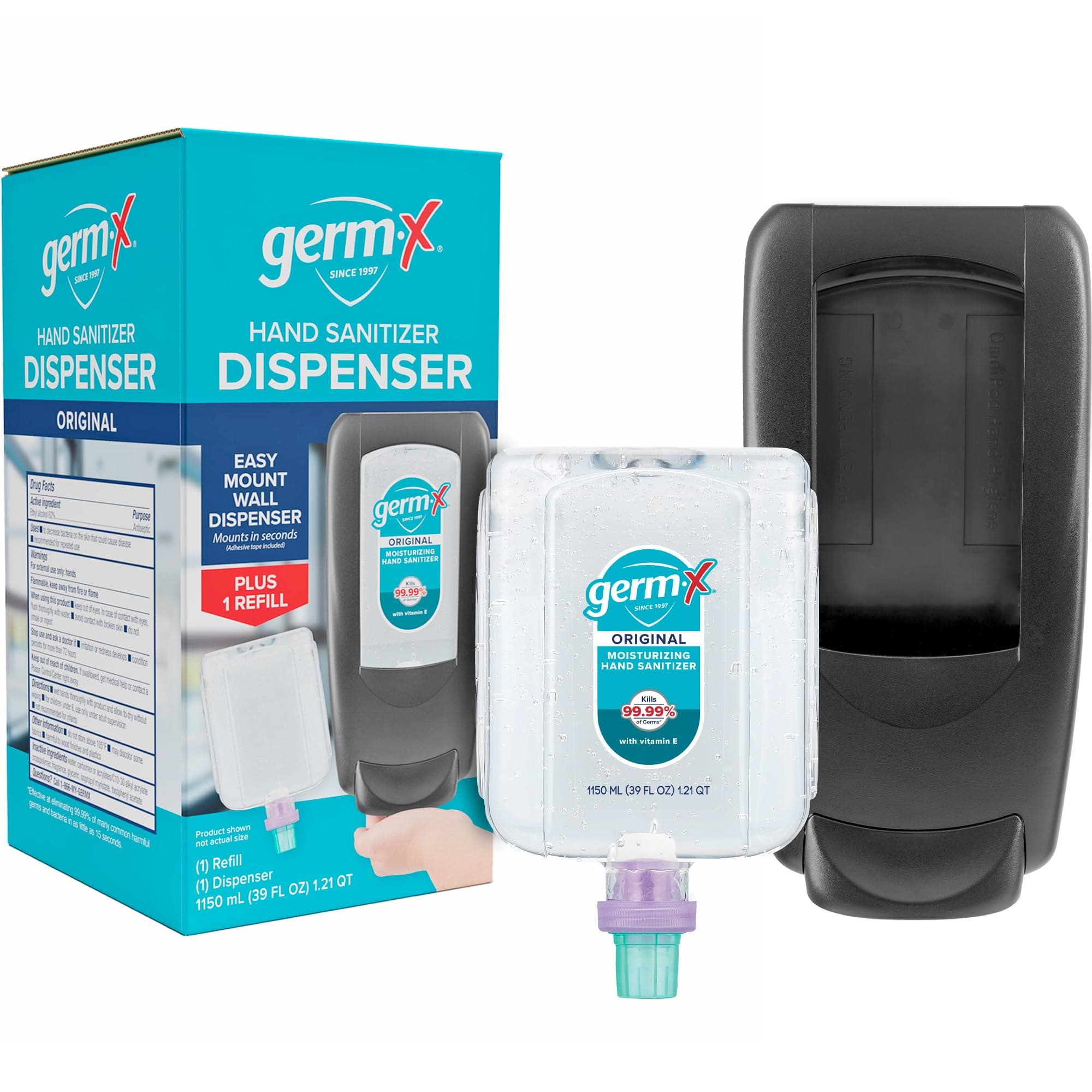 Germ-X OmniPod Hand Sanitizer Starter Kit, Durable & Sleek Wall-Mount Dispenser & 1150mL Refill Pod, No Rinse Moisturizing Formula, Suitable for Home, School, Office, Gym, Restrooms
