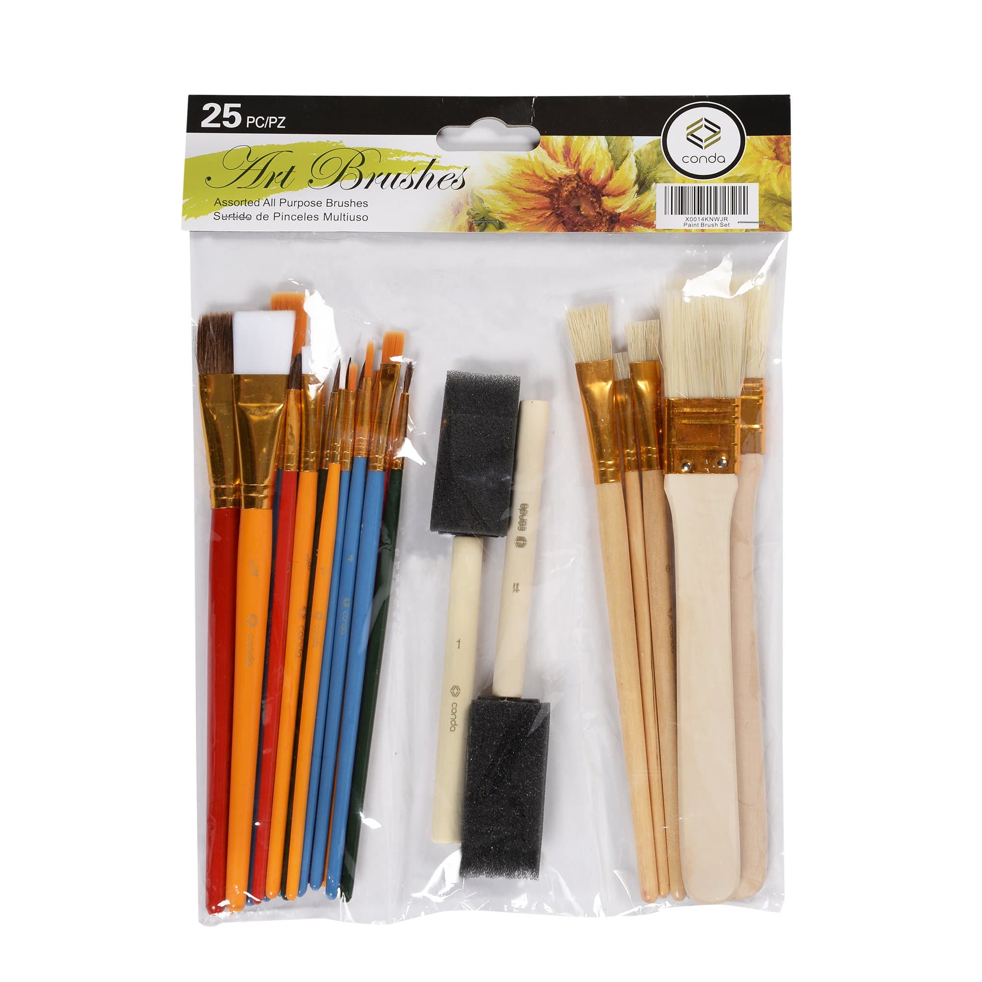 CONDA 25 Pcs Assorted Paint Brushes Value Pack for Watercolor, Oil, Acrylic Paint, Tempera Paints & More