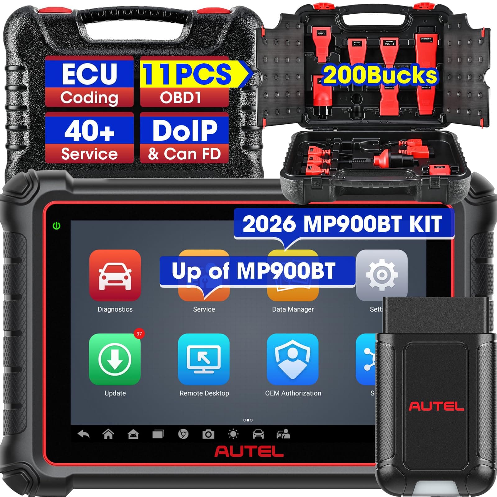 - Scanner MP900-BT KIT, Bidirectional Scan Tool with ECU Coding(Full OBD Kit), Same Function as MS906MAX MS906 PRO, Upgrade of MK808S MS906S MP900, 3000+ Active Tests, 40+ Services, CAN FD & DoIP