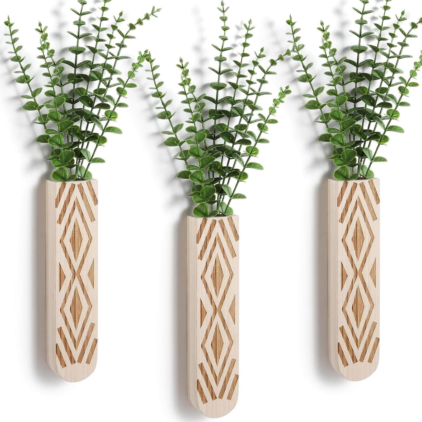 3 Pack Wood Wall Planter, Boho Wall Art for Entryway and Bathroom Decor, Modern Farmhouse Decor, Wall Decor Vase for Holding Fake Plants and Dried Flowers