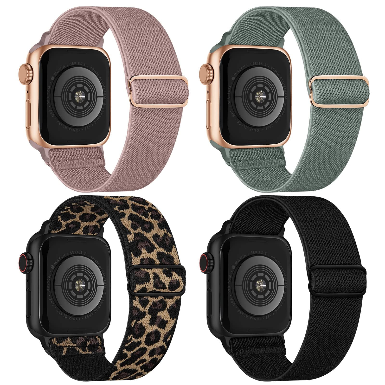 4 Pack Stretchy Solo Loop Compatible with Apple Watch Bands 38mm 40mm 41mm 42mm 44mm 45mm 46mm 49mm Women Men, Sport Nylon Elastic Straps Wristbands for iWatch Series 11 10 9 8 7 6 5 4 11 Ultra/SE 3 2