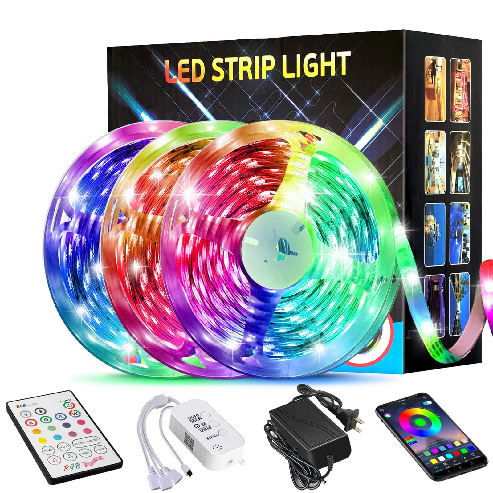 50FT LED Strip Lights,TATUFY LED Light Strips Bluetooth Wireless Smart Phone App Controlled Music 5050 RGB Tape Lights for Home Party Birthday Bar Club Decoration