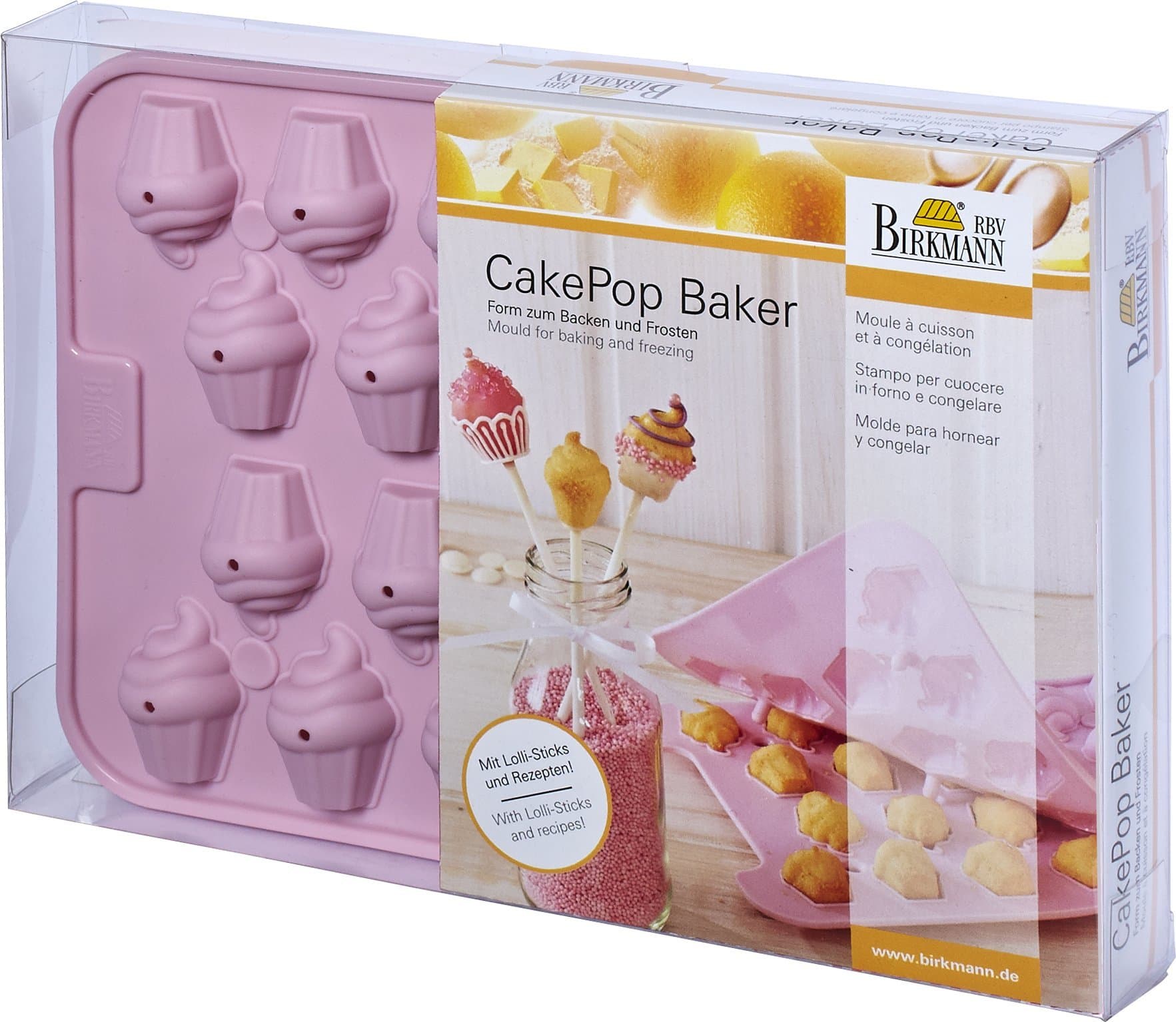 Birkmann Pop Baker Cakes with 22-Cup Mould, Silicone, Pink, 24.5 x 17.5 x 2.5 cm