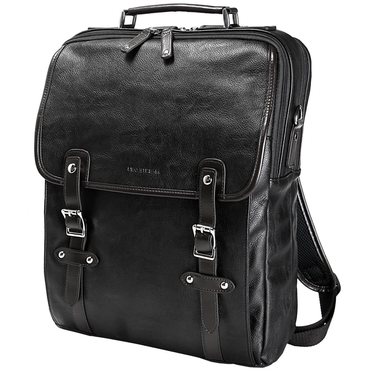 Three Way Backpack Black Faux Leather