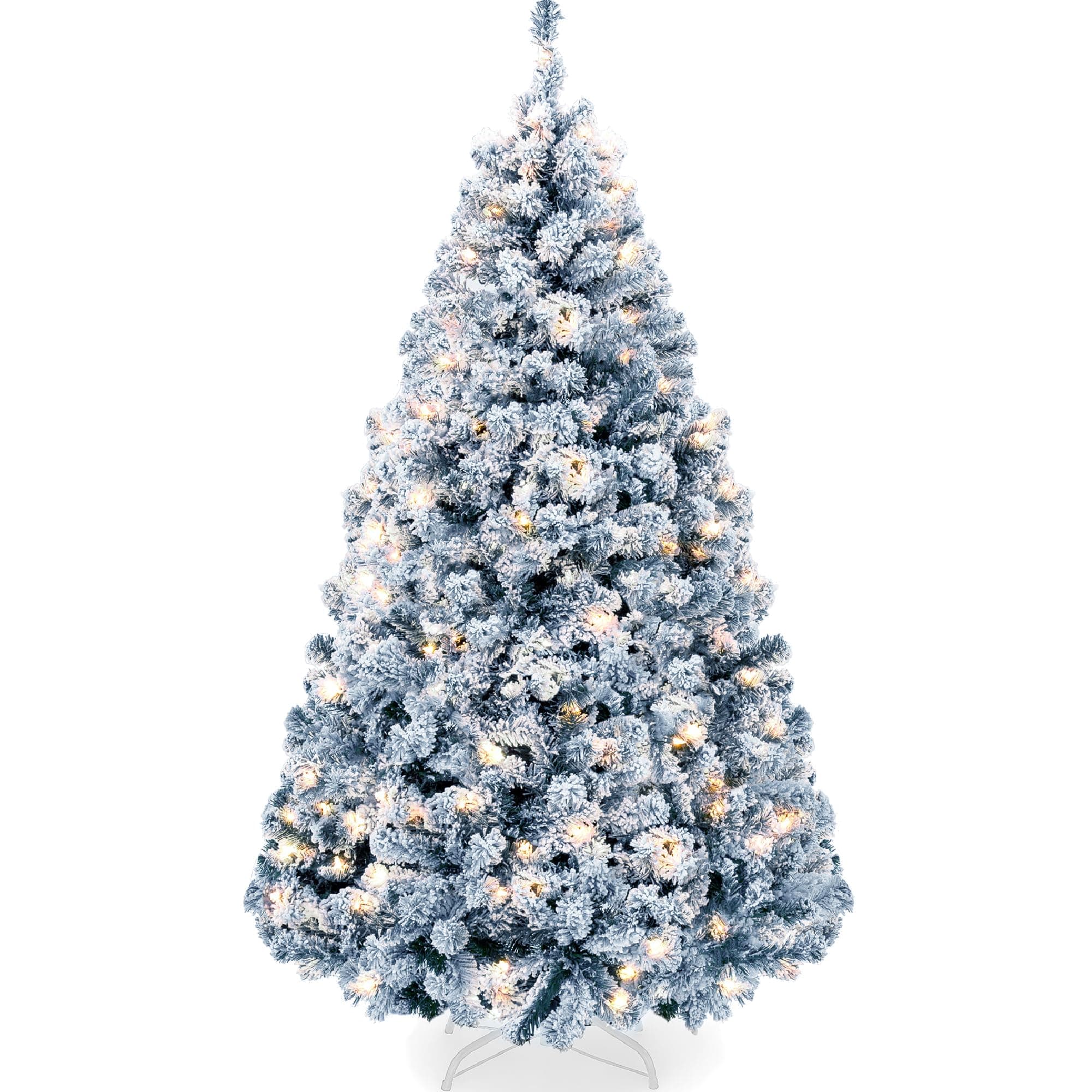 Pre-Lit Ice Blue Christmas Tree, 4.5ft Artificial Flocked Full Fir Tree, Holiday Decoration w/ 200 Lights, 400 Branch Tips