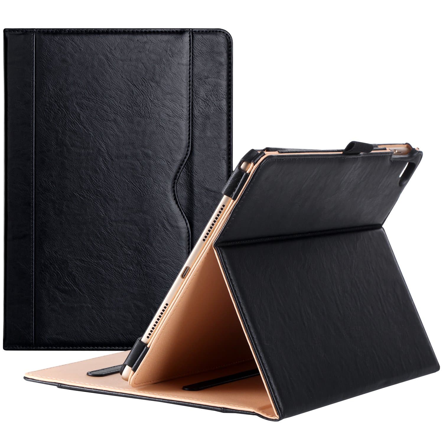 Case for iPad Pro 9.7 - Premium PU Leather Stand Folio Cover for iPad Pro 9.7 Inch 2016 (A1673 A1674 A1675), with Pencil holder Document Card Pocket -Black