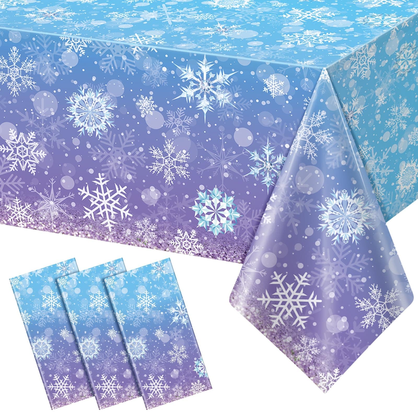 3 Pack Winter Snowflake Plastic Tablecloth Decorations, Blue and Purple Snowflake Winter Wonderland Disposable Table Cover for Christmas Holiday New Year Party Supplies Decorations, 54x108 Inch
