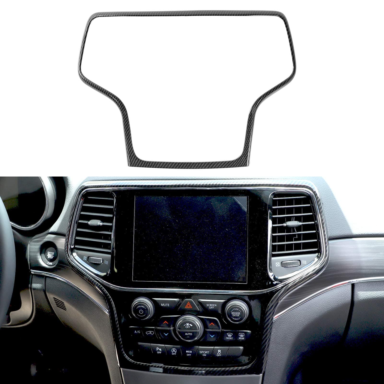 Tocatus Center Console Navigation GPS Radio Panel Trim Interior Accessories for 2014-2020 Jeep Grand Cherokee, ABS Carbon Fiber 1PC