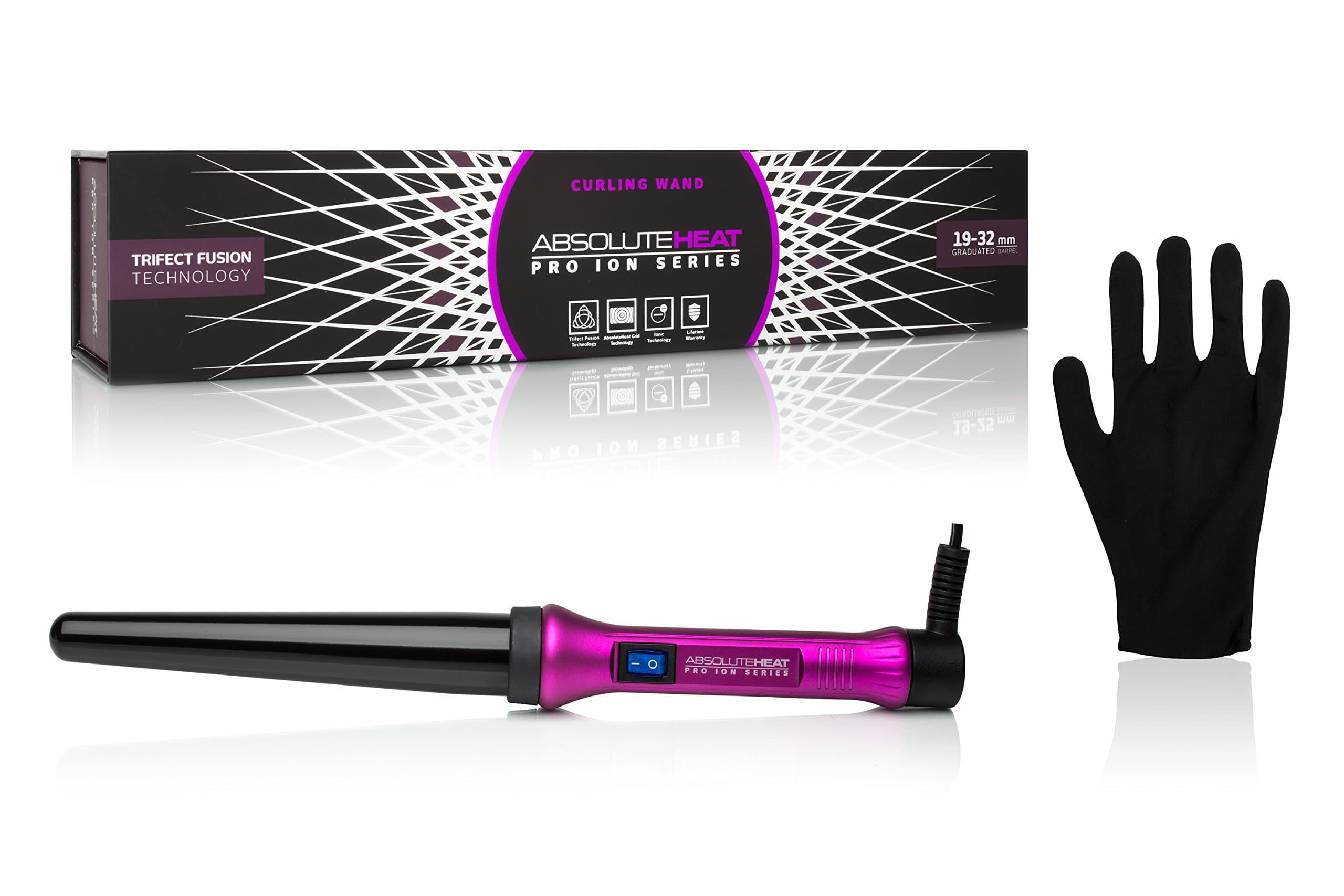Pro Ion Clipless Curling Wand, 19/32mm, Purple