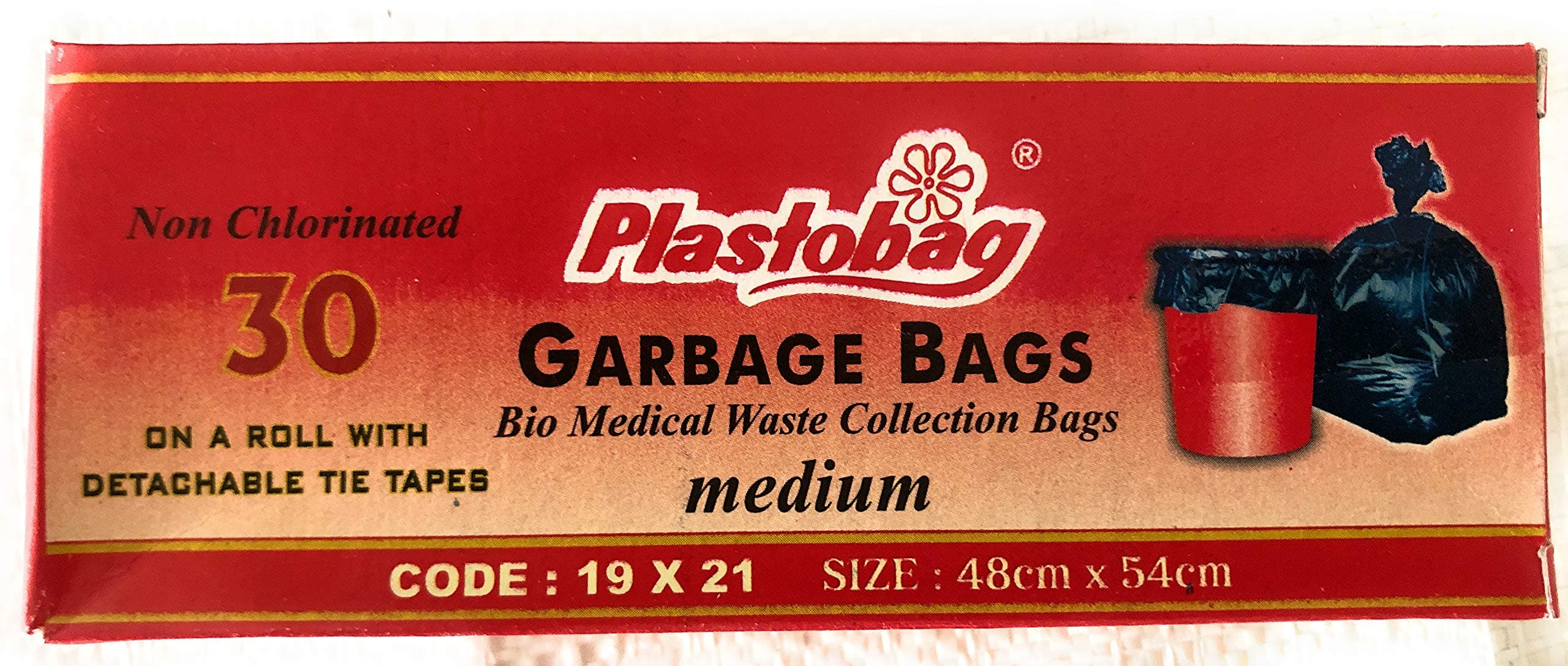 Plastobag Medium:19 Inch X 21 Inch | 6 Packs Of 30 Pcs - 180 Pcs | Disposable Garbage Trash Waste Dustbin Covers & Bags - Black(Plastic)