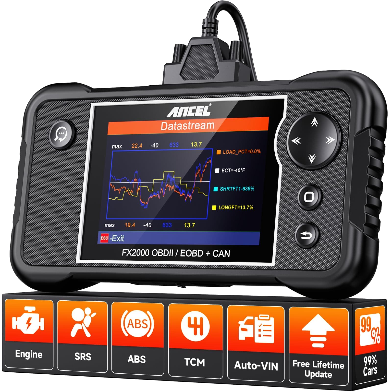 ANCEL FX2000-US OBD2 Scanner Diagnostic Tool, ABS SRS Transmission Airbag Car Scanner, Check Engine Car Code Reader, Automotive Diagnostic Tool Lifetime Free Upgrade