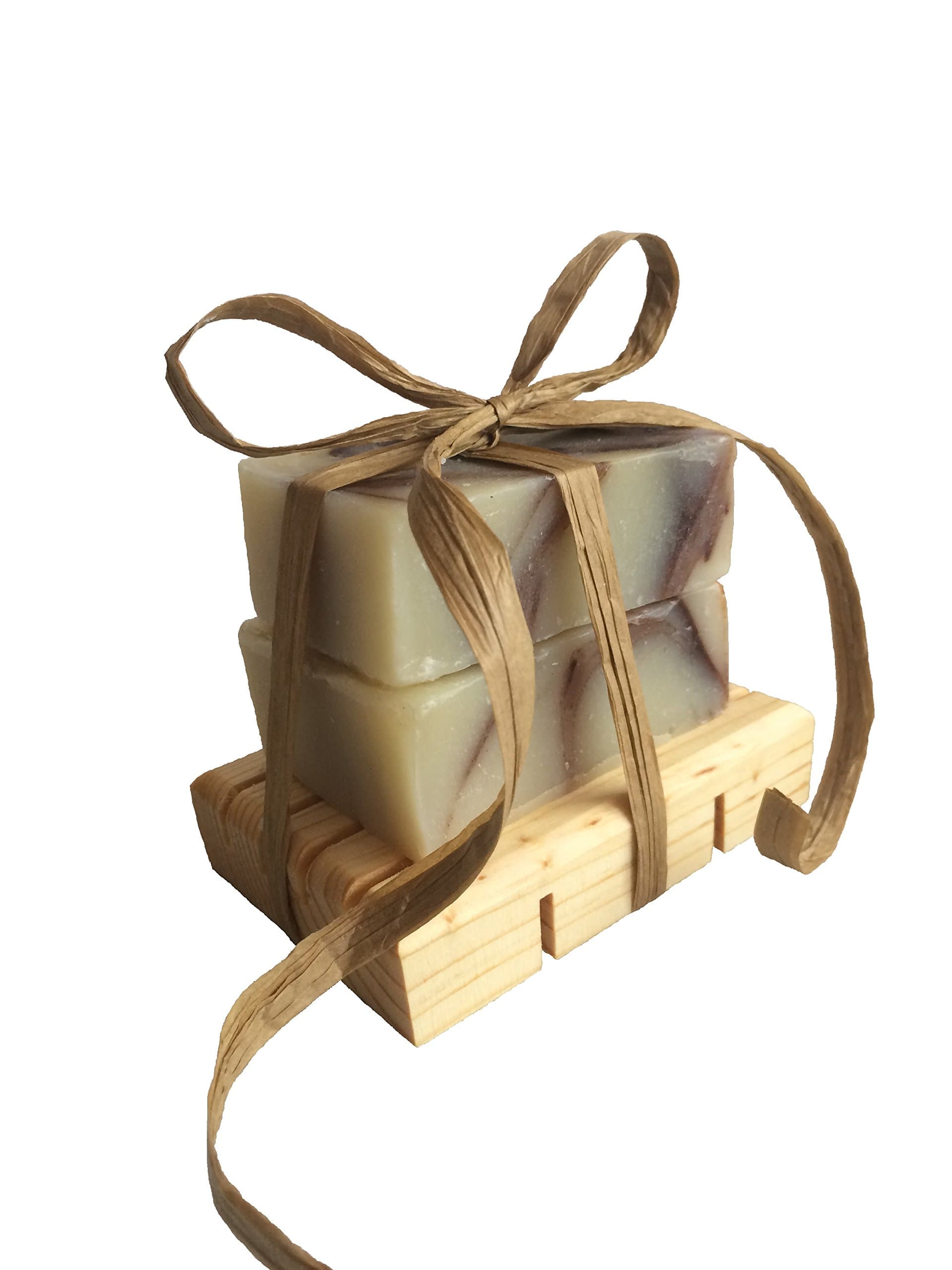 Soap and Soap Dish Gift Set, 2 Sensual Spice Handmade Organic Cleanser Bars Made With Organic Argan Oil and Essential Oils, and 1 Handmade By Wisconsin Amish Wood Soap Dish