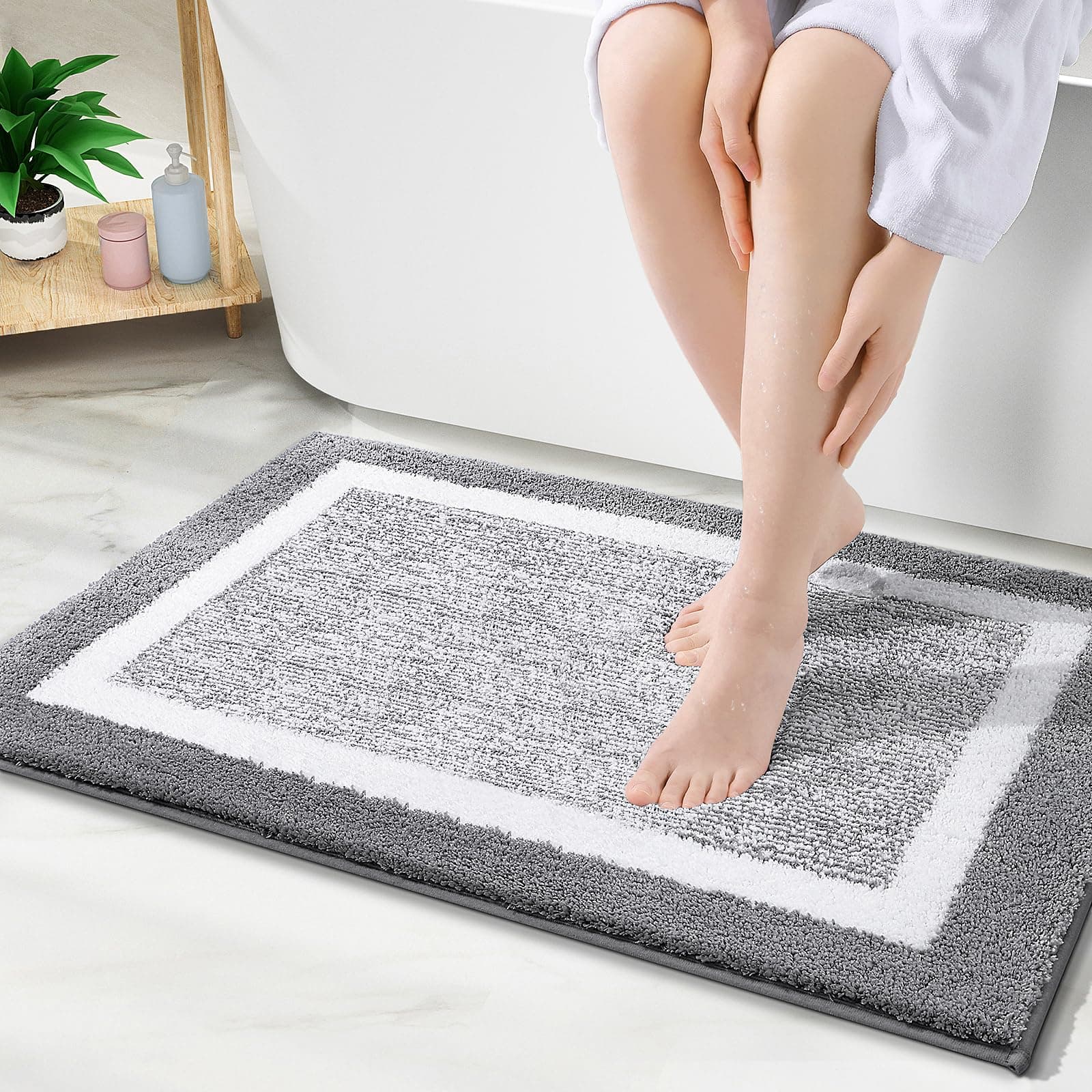 OLANLY Bathroom Rugs 30x20, Extra Soft and Absorbent Microfiber Bath Mat, Non-Slip, Machine Washable, Quick Dry Shaggy Bath Carpet, Suitable for Bathroom Floor, Tub, Shower (Medium, Grey)